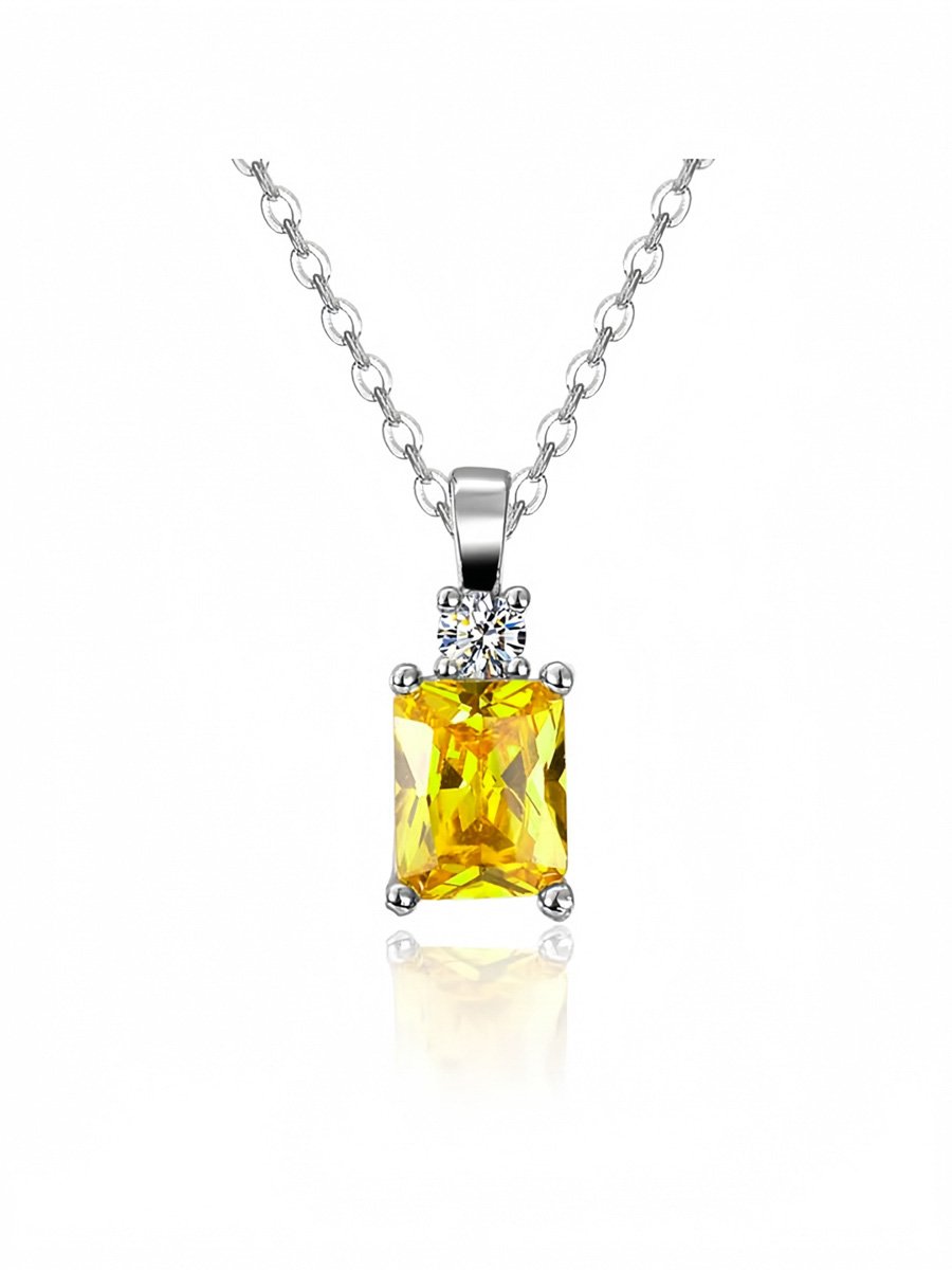Yellow square pendant necklace for women, simple and fashionable, small niche, three-dimensional geometric design, clavicle chain