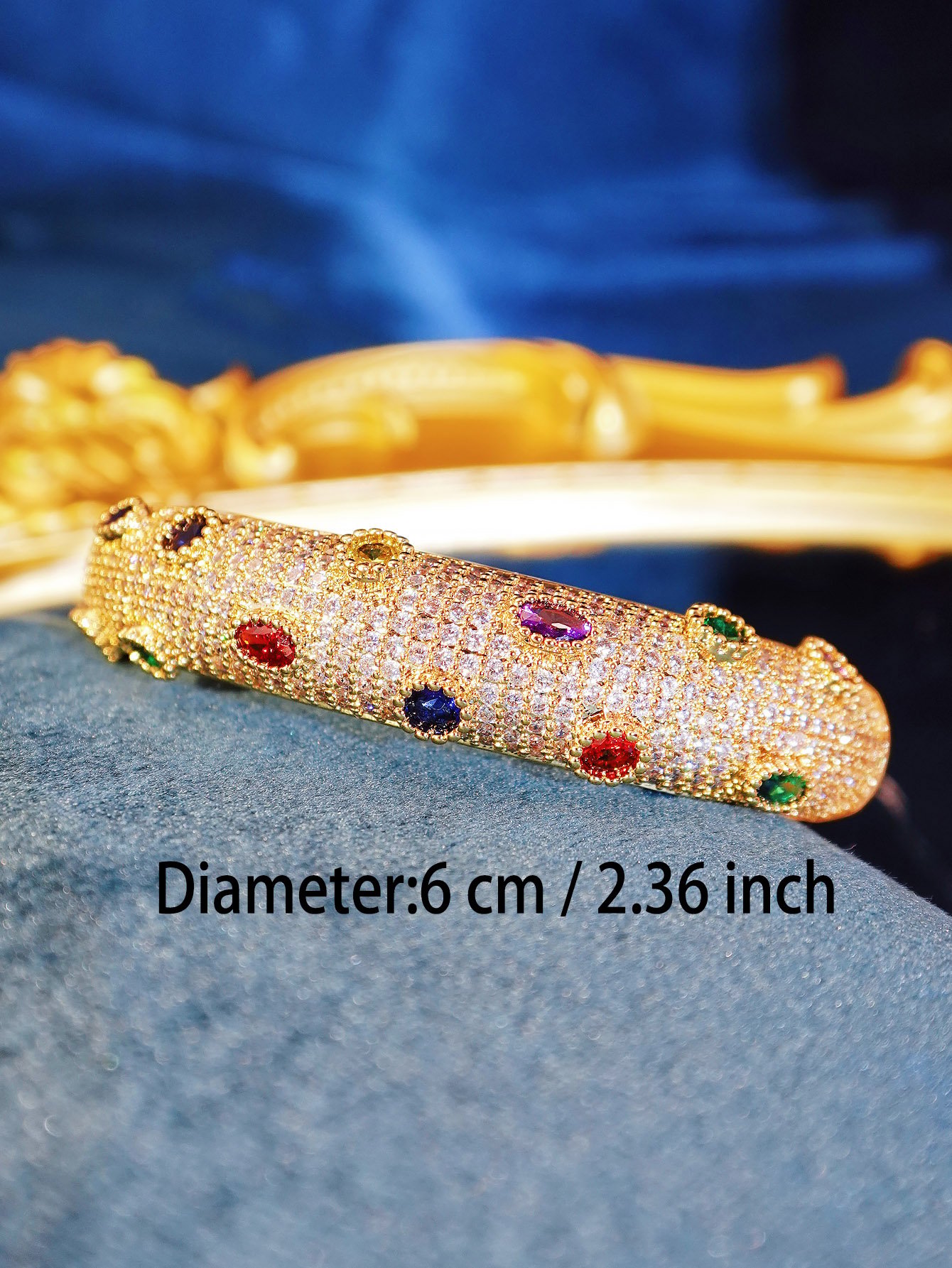 Luxurious Gold Plated CZ Gemstone Bangle - Party Wristwear for Women