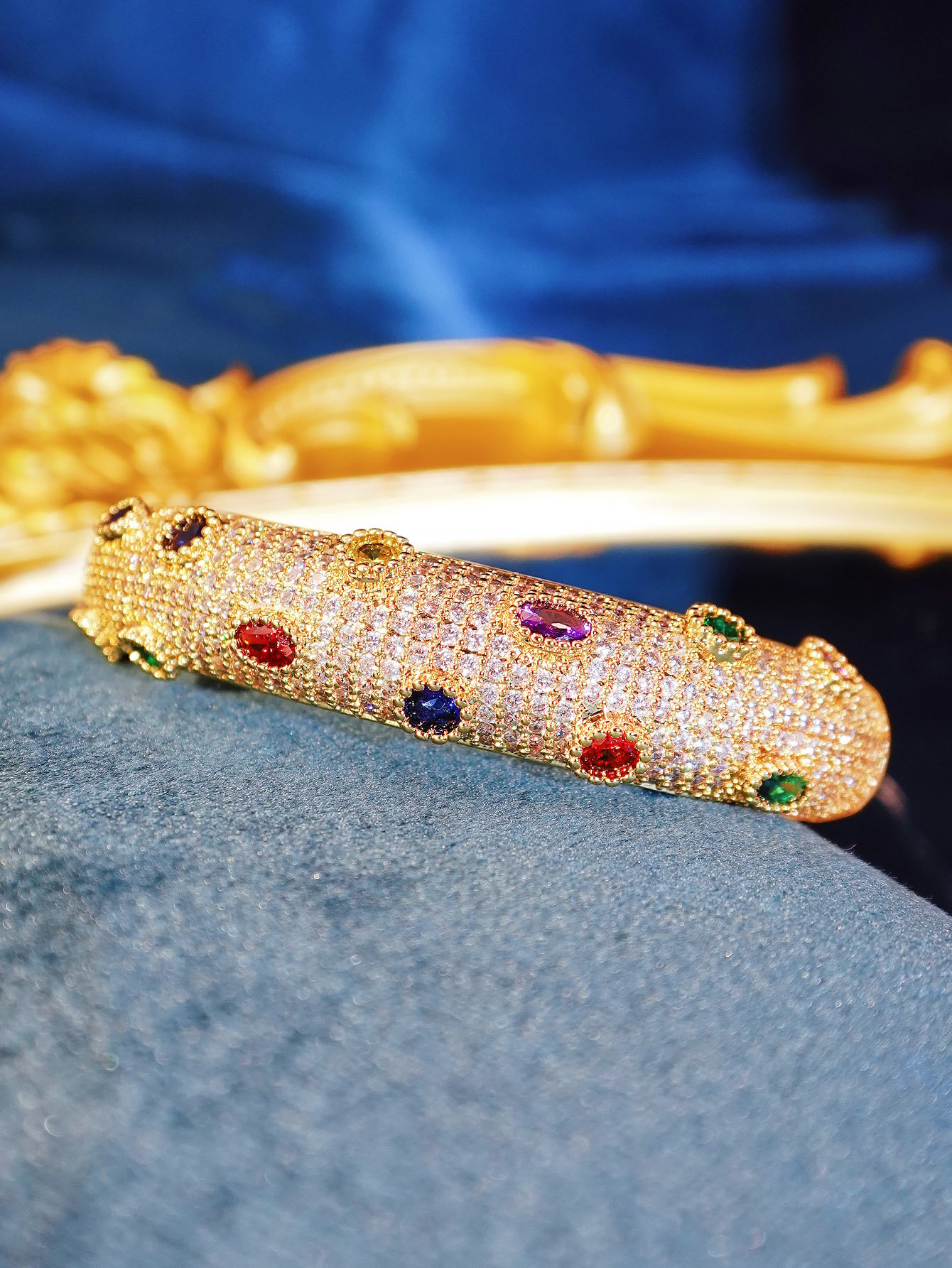 Luxurious Gold Plated CZ Gemstone Bangle - Party Wristwear for Women