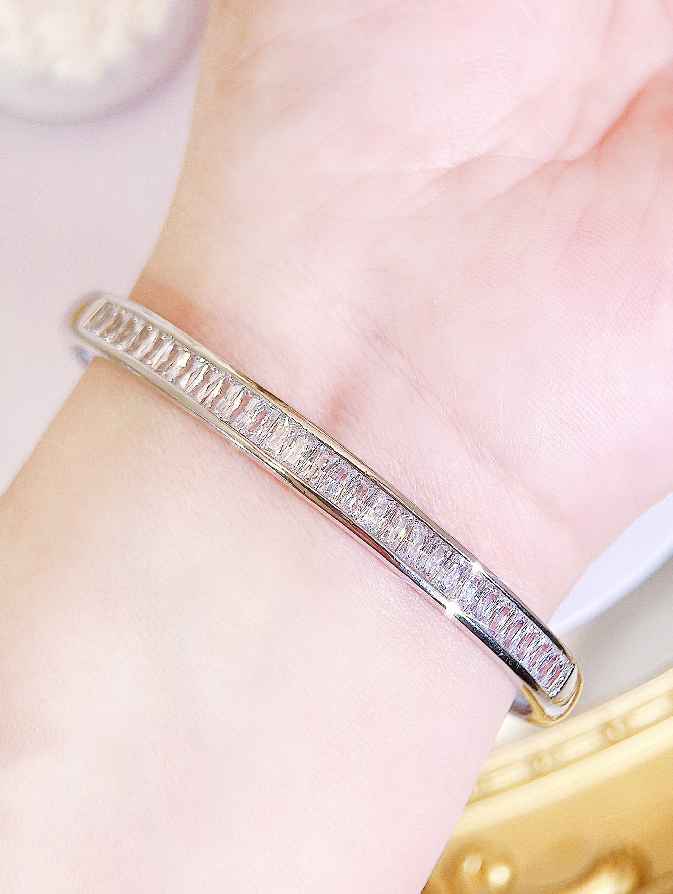 High Quality Accessories Silver Plated Bling Bling Baguette Cut Zircon Fashion Party Exquisite Bangle