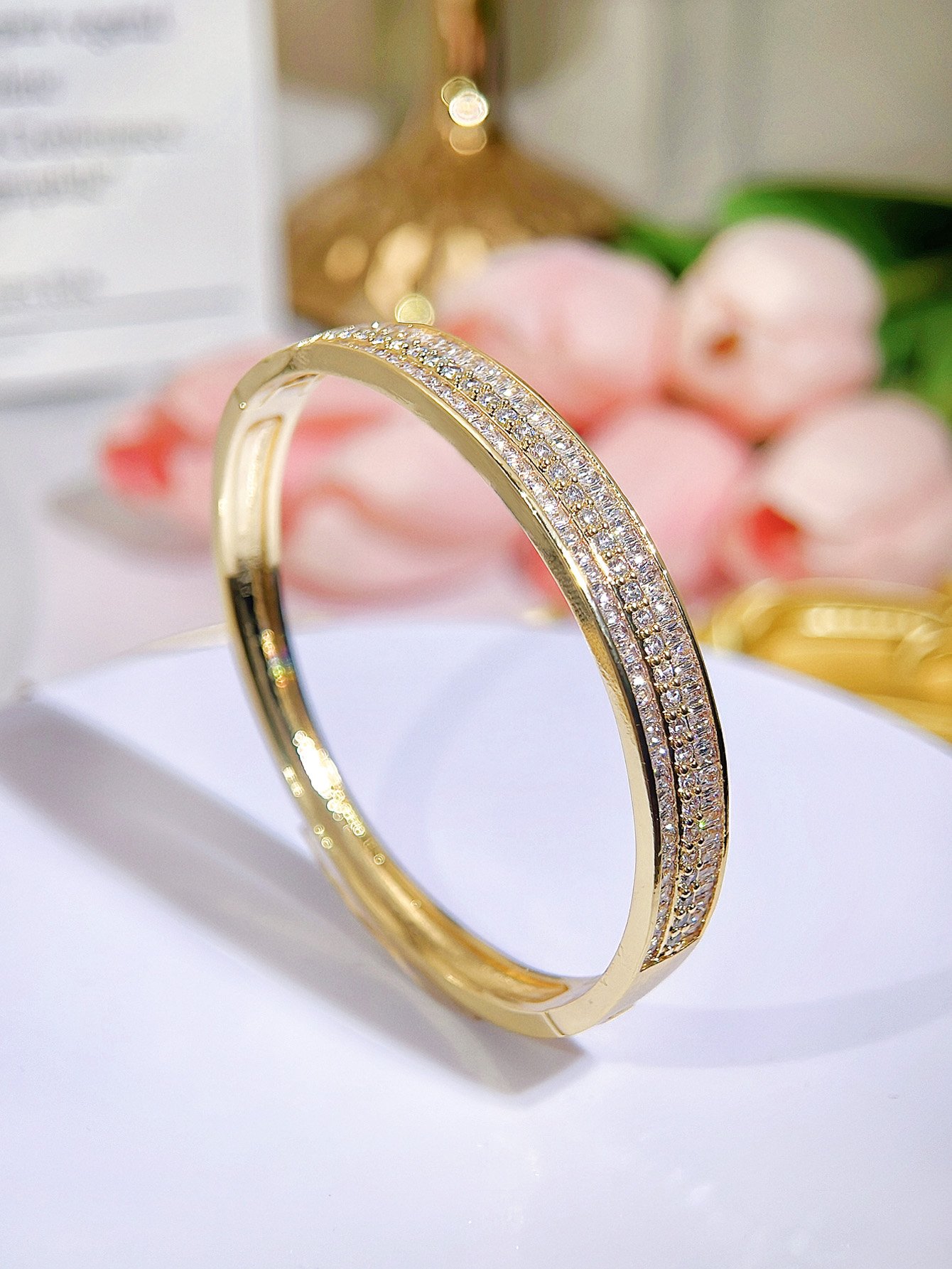 Noble 20k Saudi Gold Plated Bangle Tiny Cubic Zirconia High Quality Wrist Jewelry Clothing Accessories