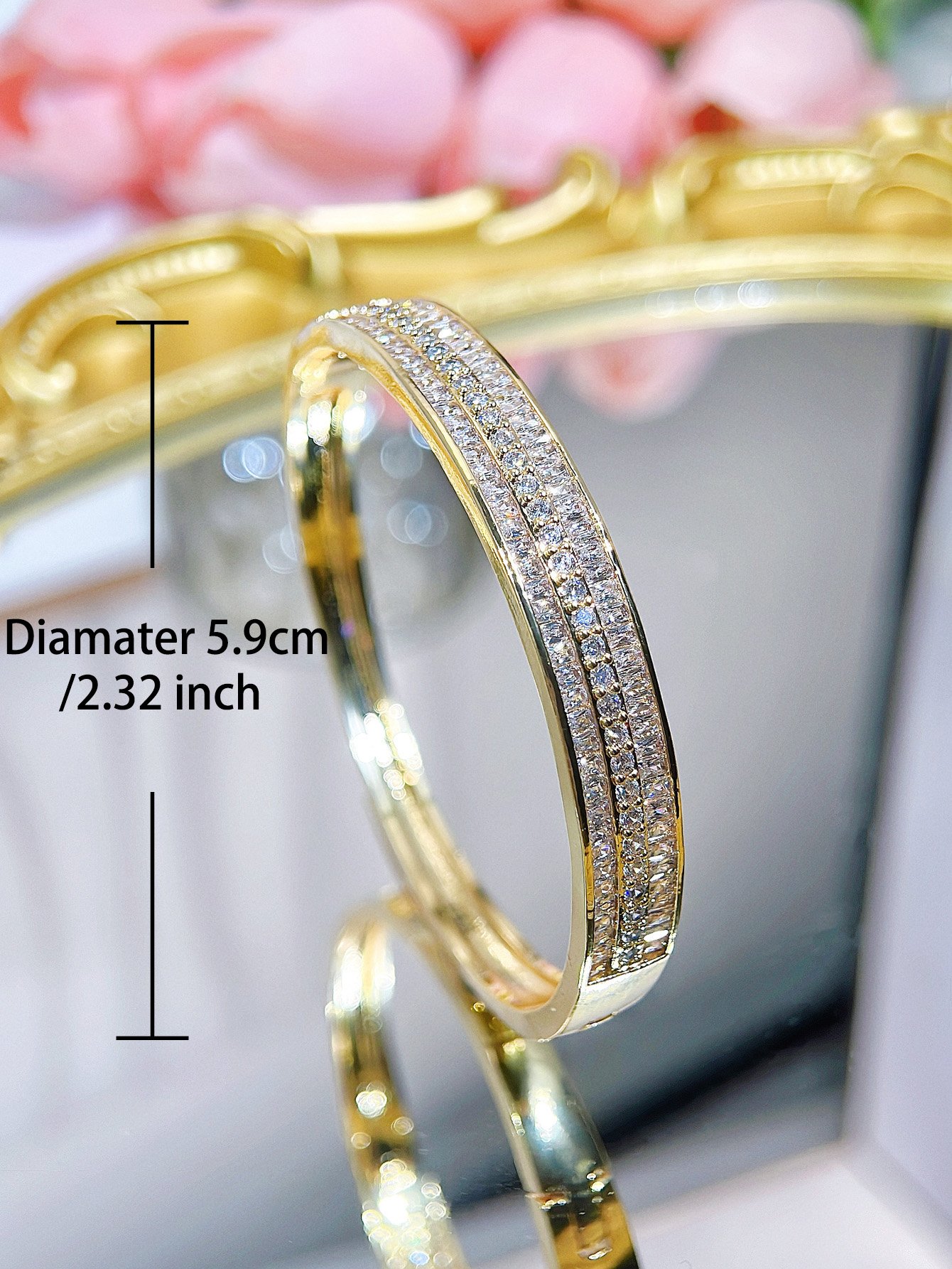 Noble 20k Saudi Gold Plated Bangle Tiny Cubic Zirconia High Quality Wrist Jewelry Clothing Accessories