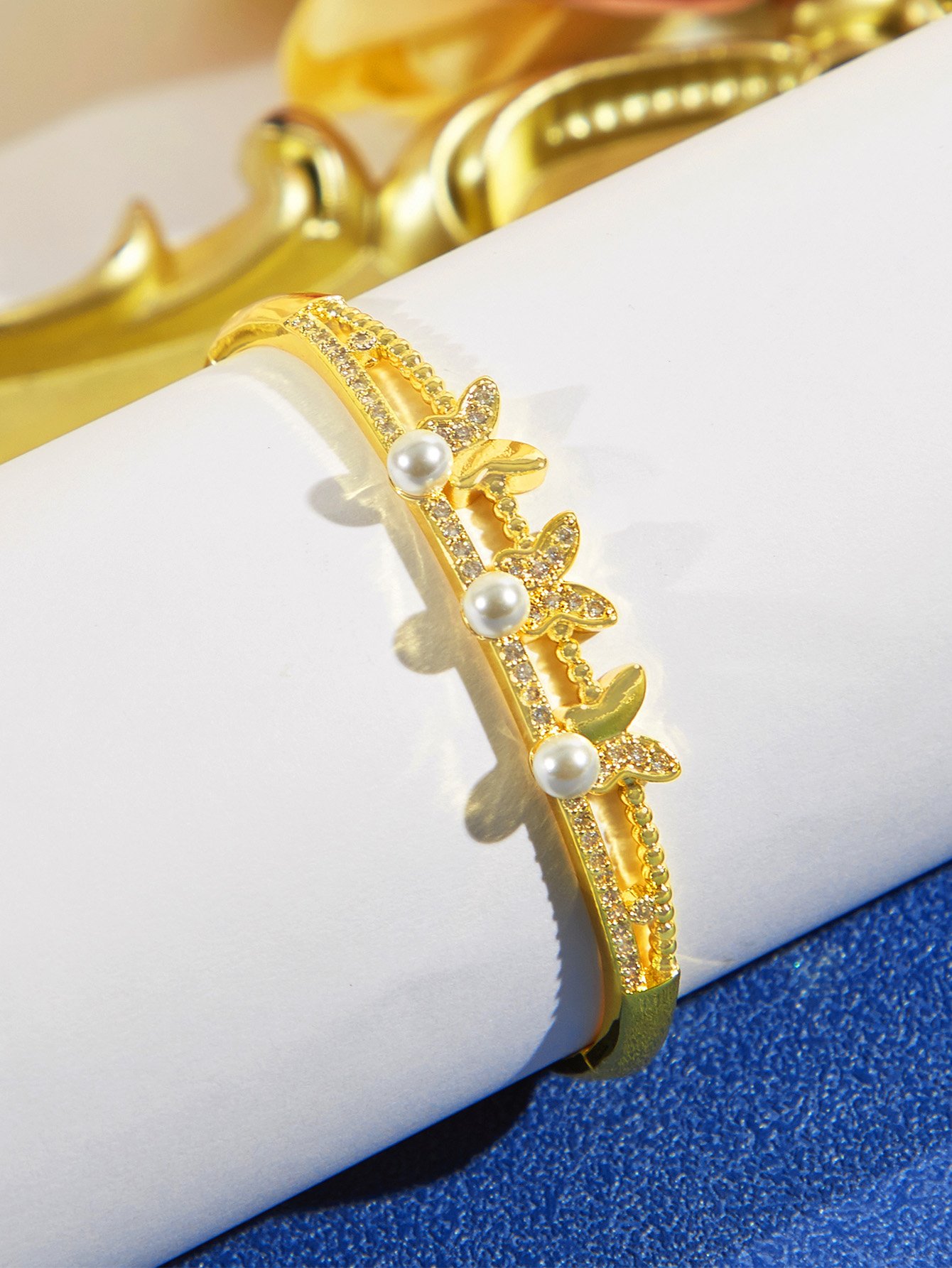 Gold Pearl Butterfly Bangle for Women - Casual Elegance