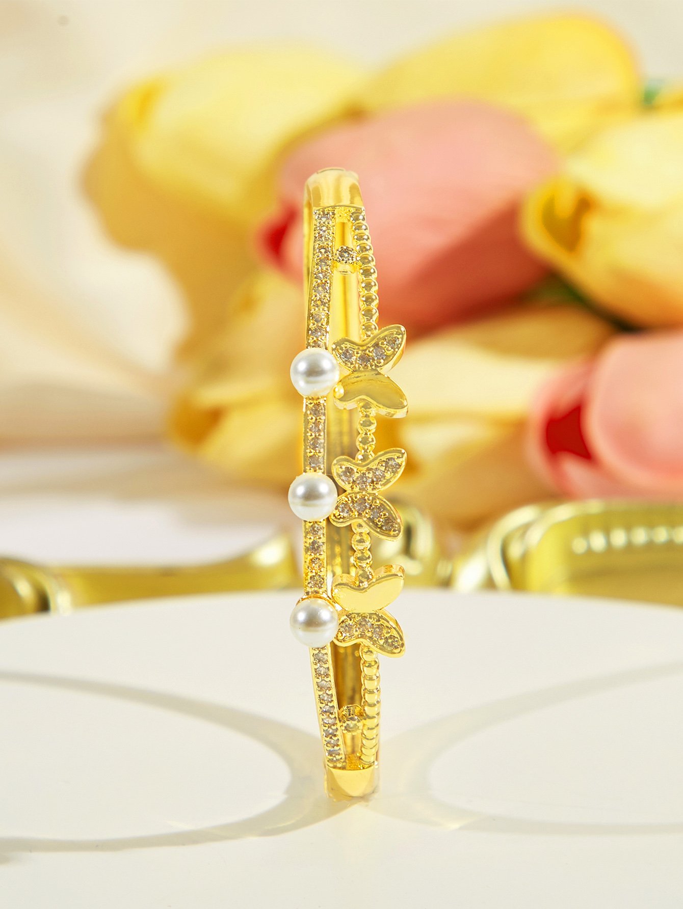 Gold Pearl Butterfly Bangle for Women - Casual Elegance