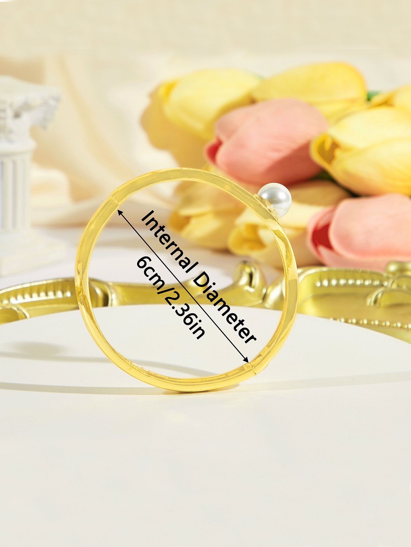 High Quality Ladies 20k Gold Plated Thin Bangle Sparkling AAA Cubic Zirconia Pearl Bracelet for Daily Party