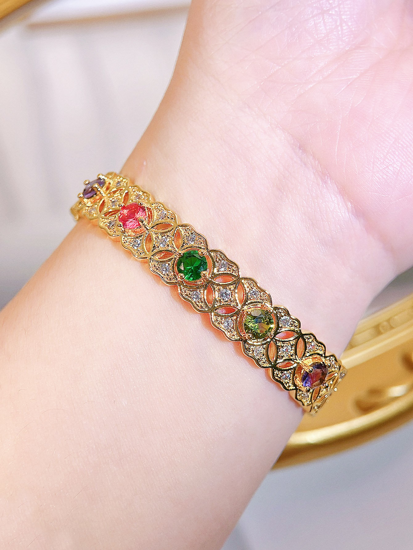 Gold Plated Zirconia Cuff Bangle for Women - Party Wear