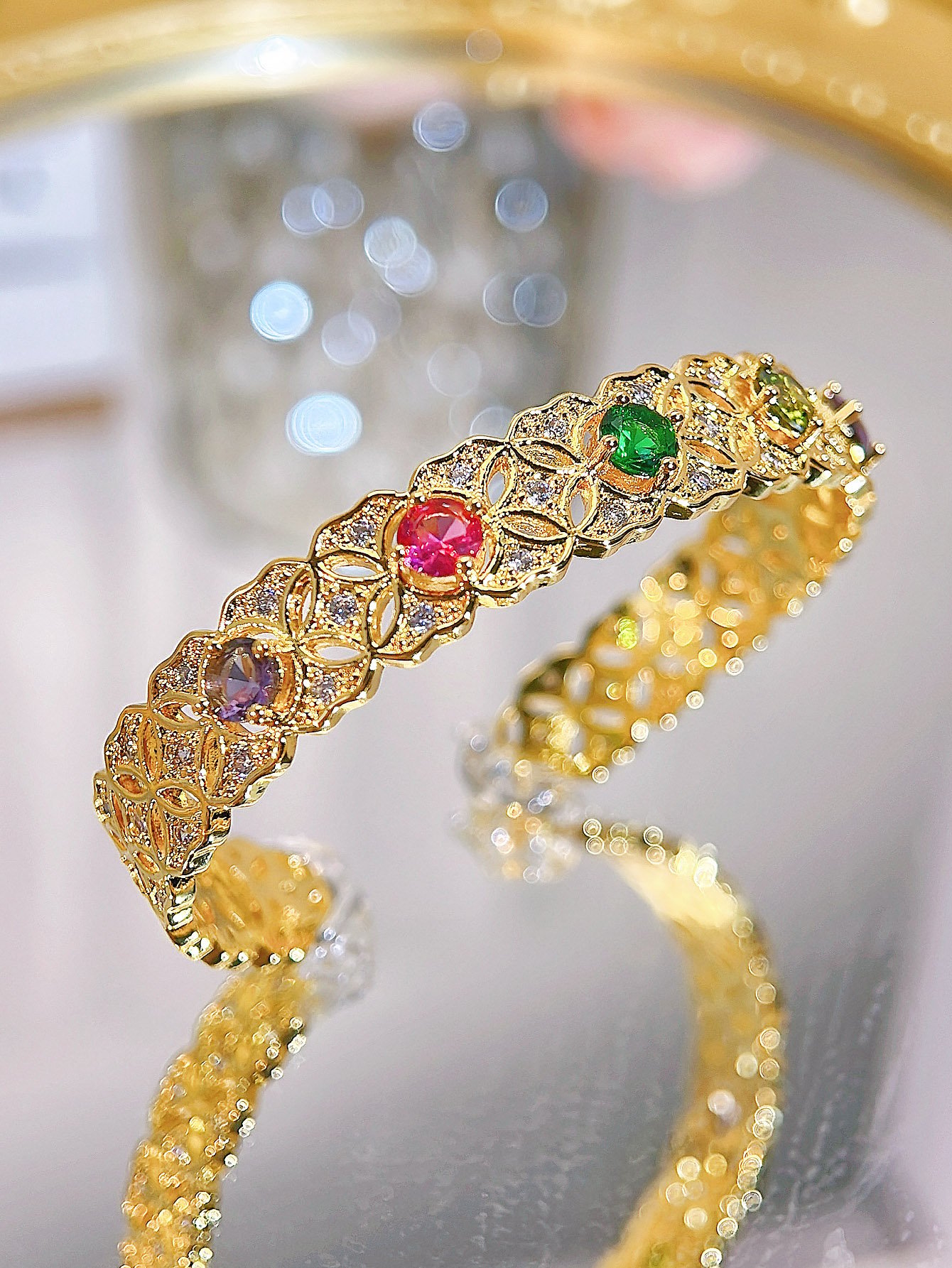 Gold Plated Zirconia Cuff Bangle for Women - Party Wear