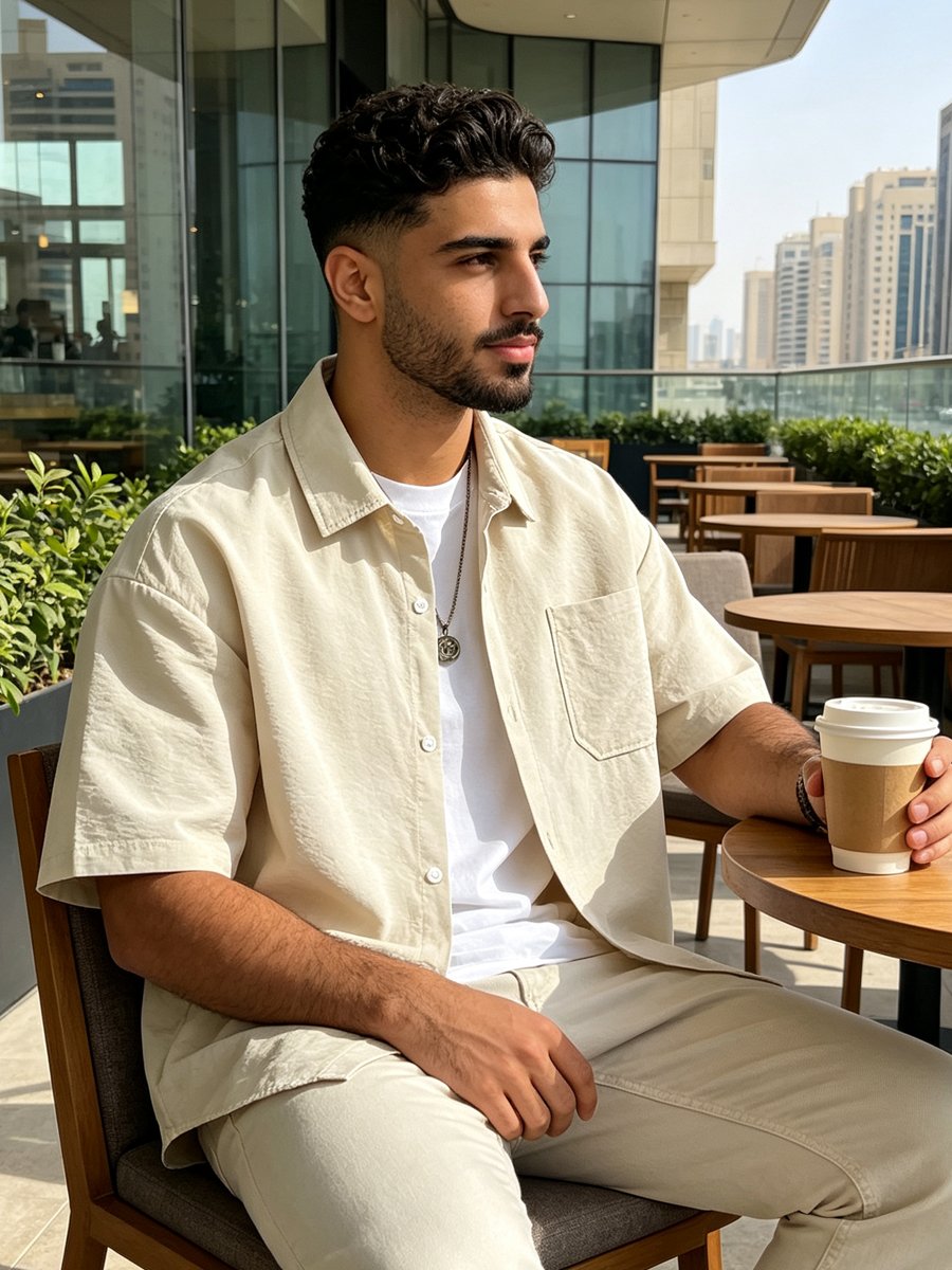 Beige Solid Short Sleeves Relaxed Shirt