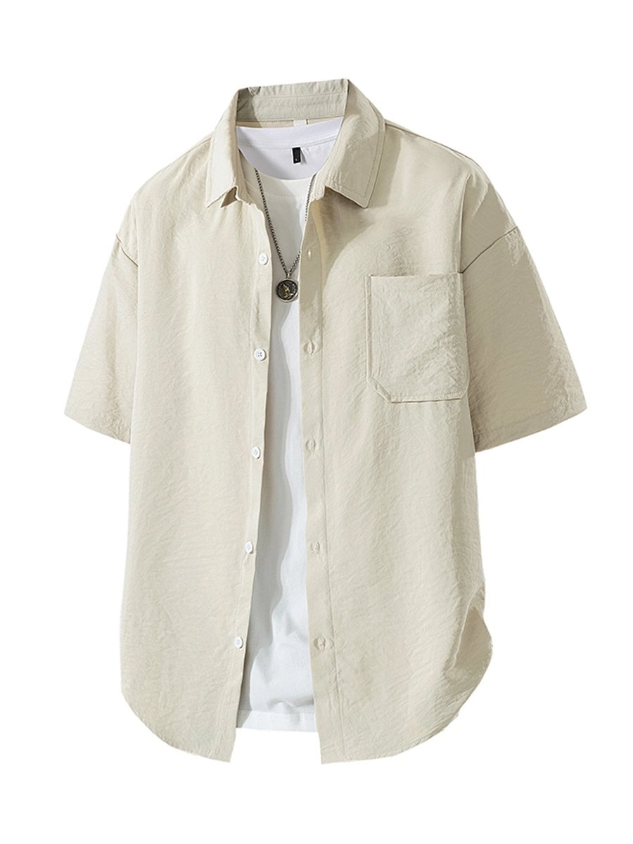 Beige Solid Short Sleeves Relaxed Shirt