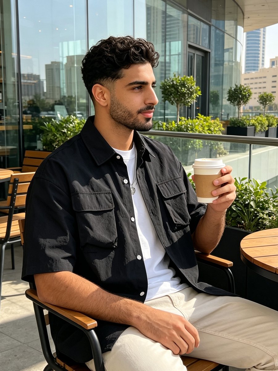 Black Solid Short Sleeves Regular Shirt