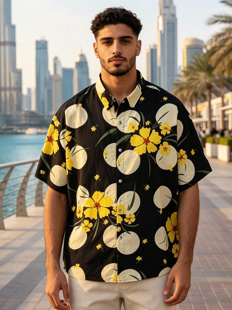 Black Printed Short Sleeves Relaxed Shirt
