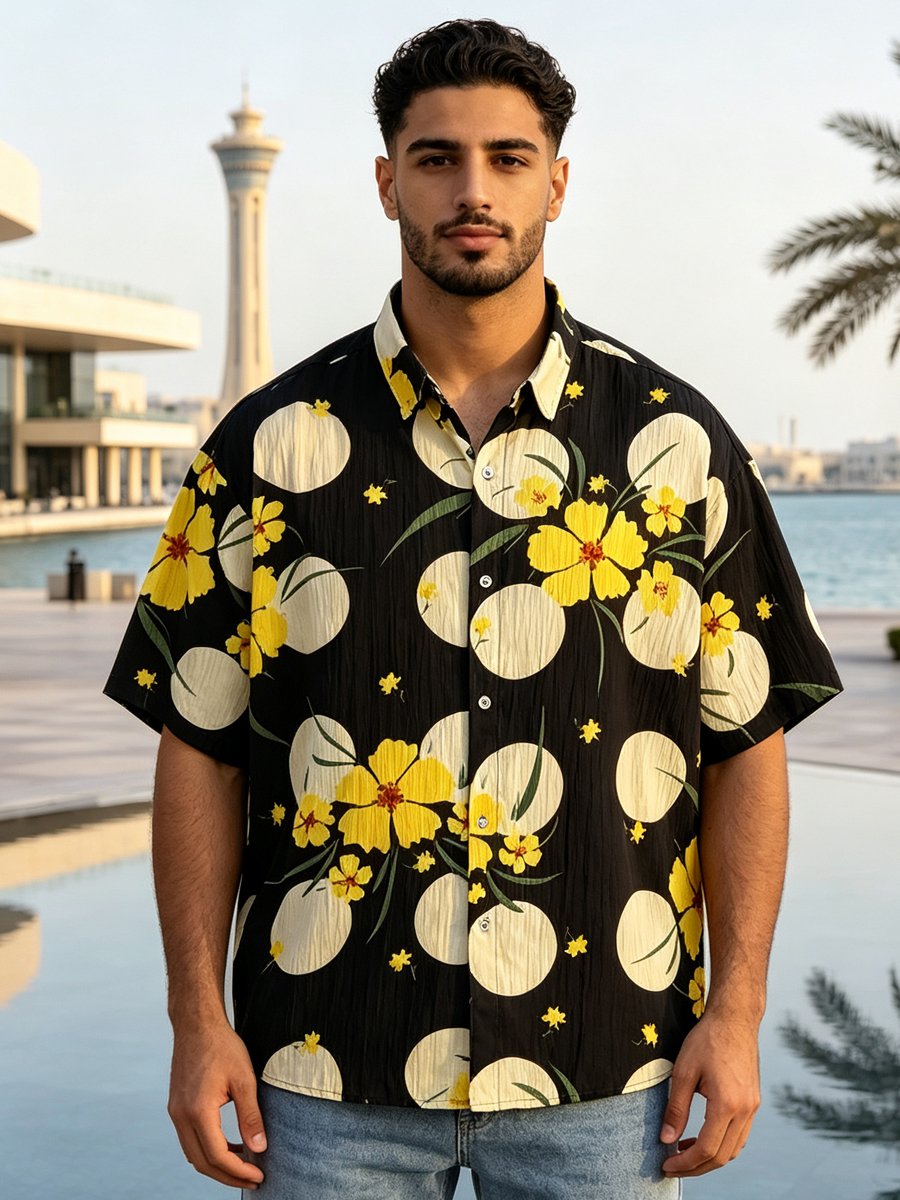Black Printed Short Sleeves Relaxed Shirt