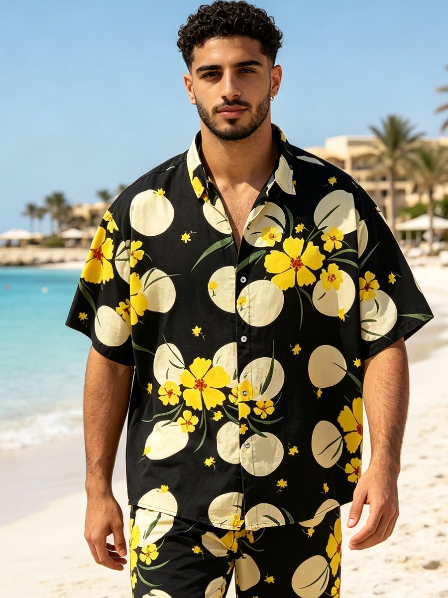 Black Printed Short Sleeves Relaxed Shirt