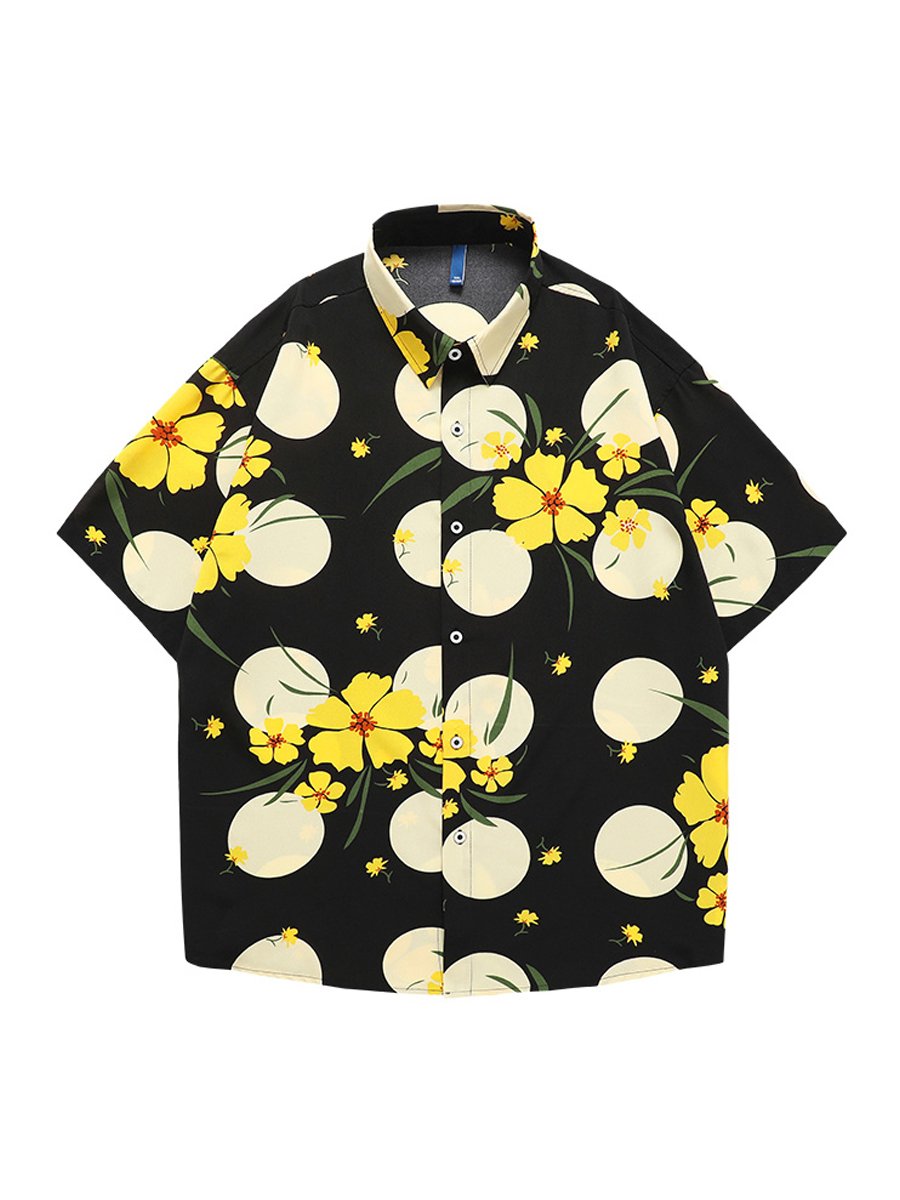 Black Printed Short Sleeves Relaxed Shirt