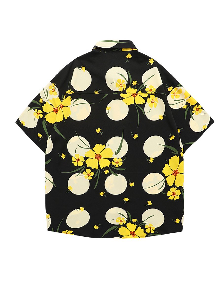 Black Printed Short Sleeves Relaxed Shirt