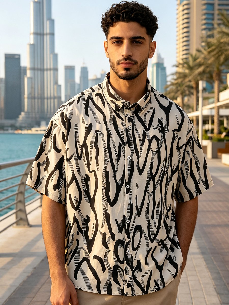 White Printed Short Sleeves Regular Shirt