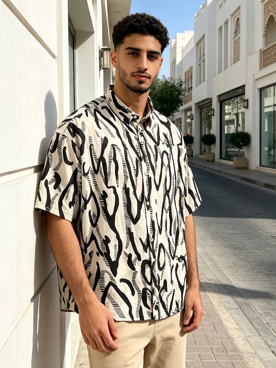 White Printed Short Sleeves Regular Shirt