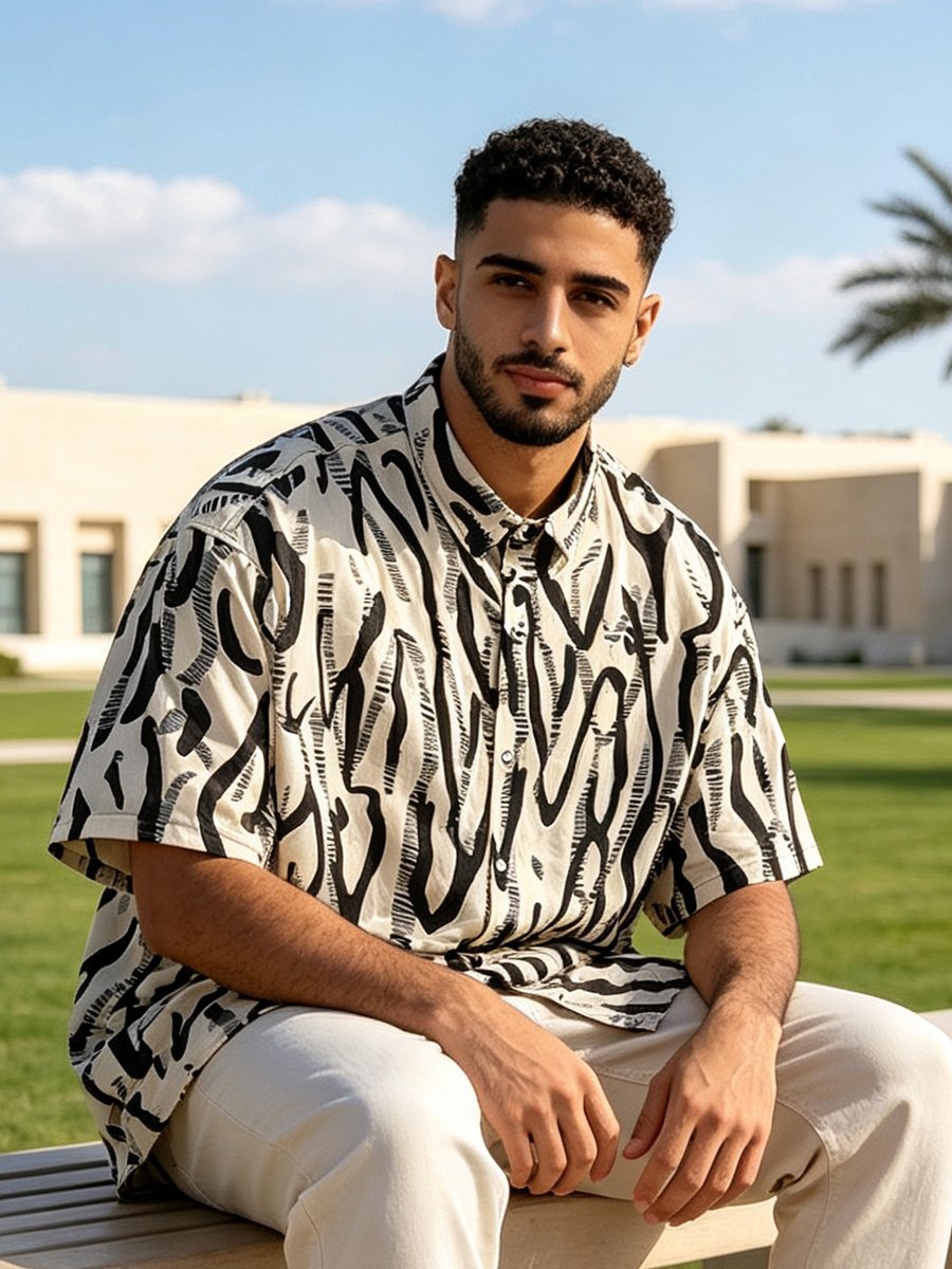 White Printed Short Sleeves Regular Shirt
