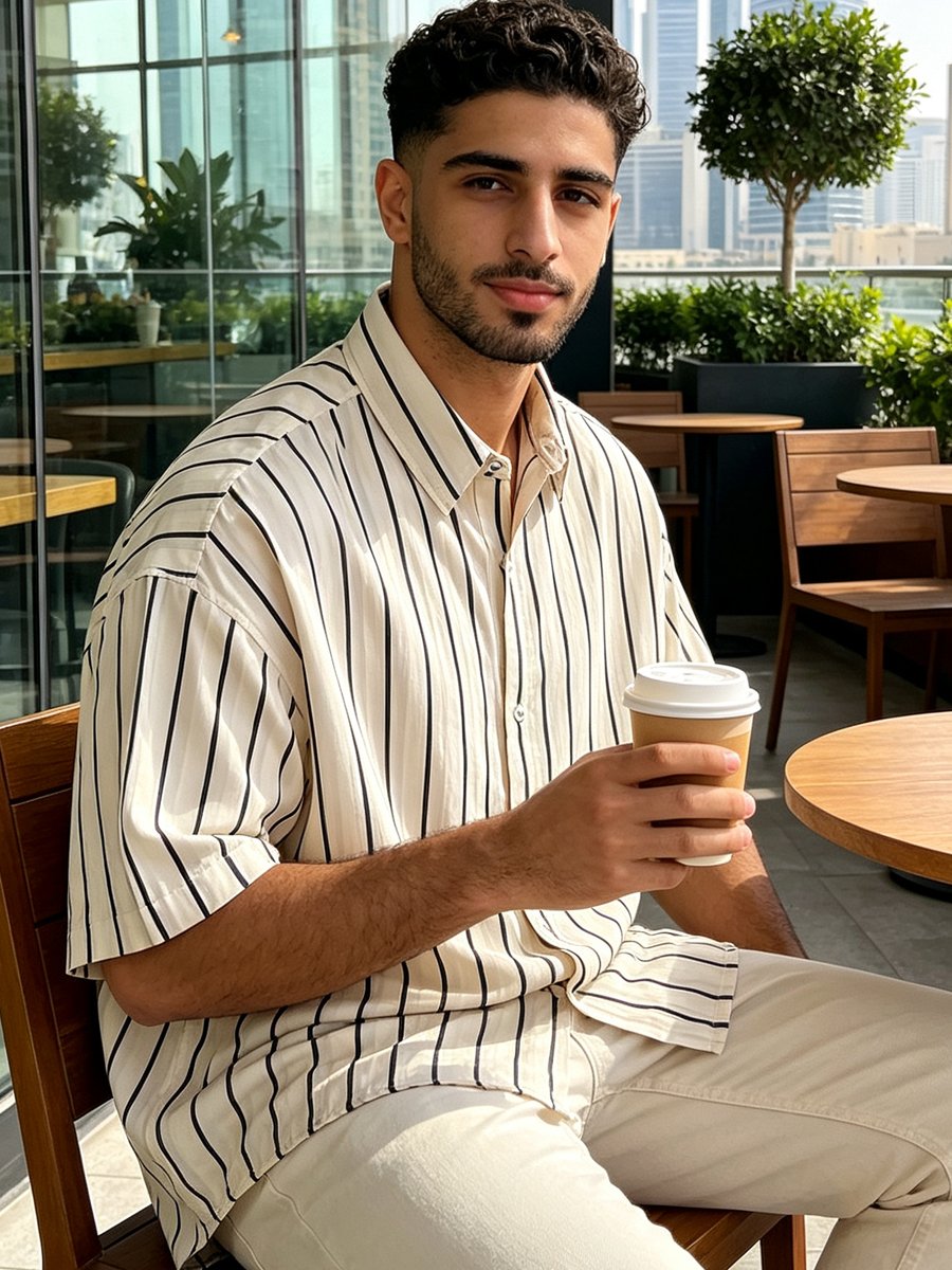 White Striped Short Sleeves Relaxed Shirt