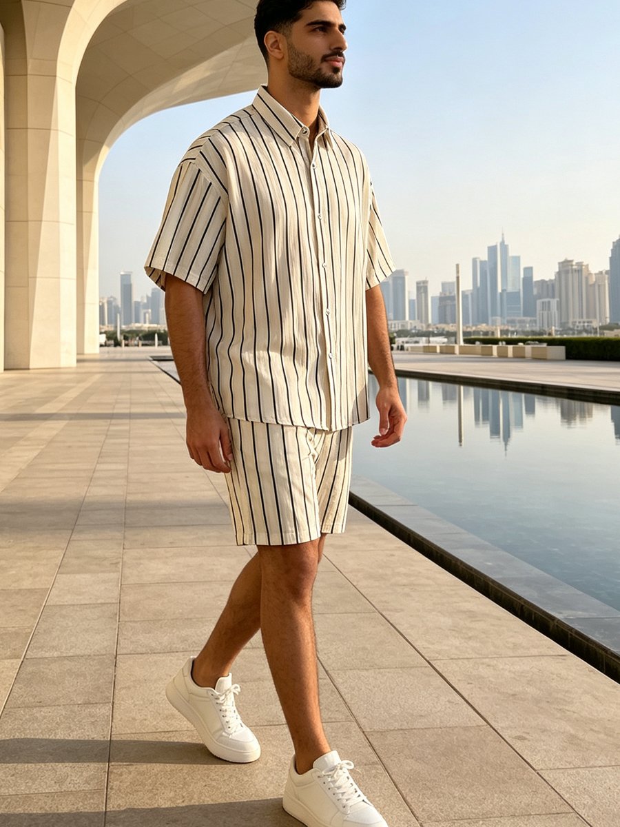White Striped Short Sleeves Relaxed Shirt