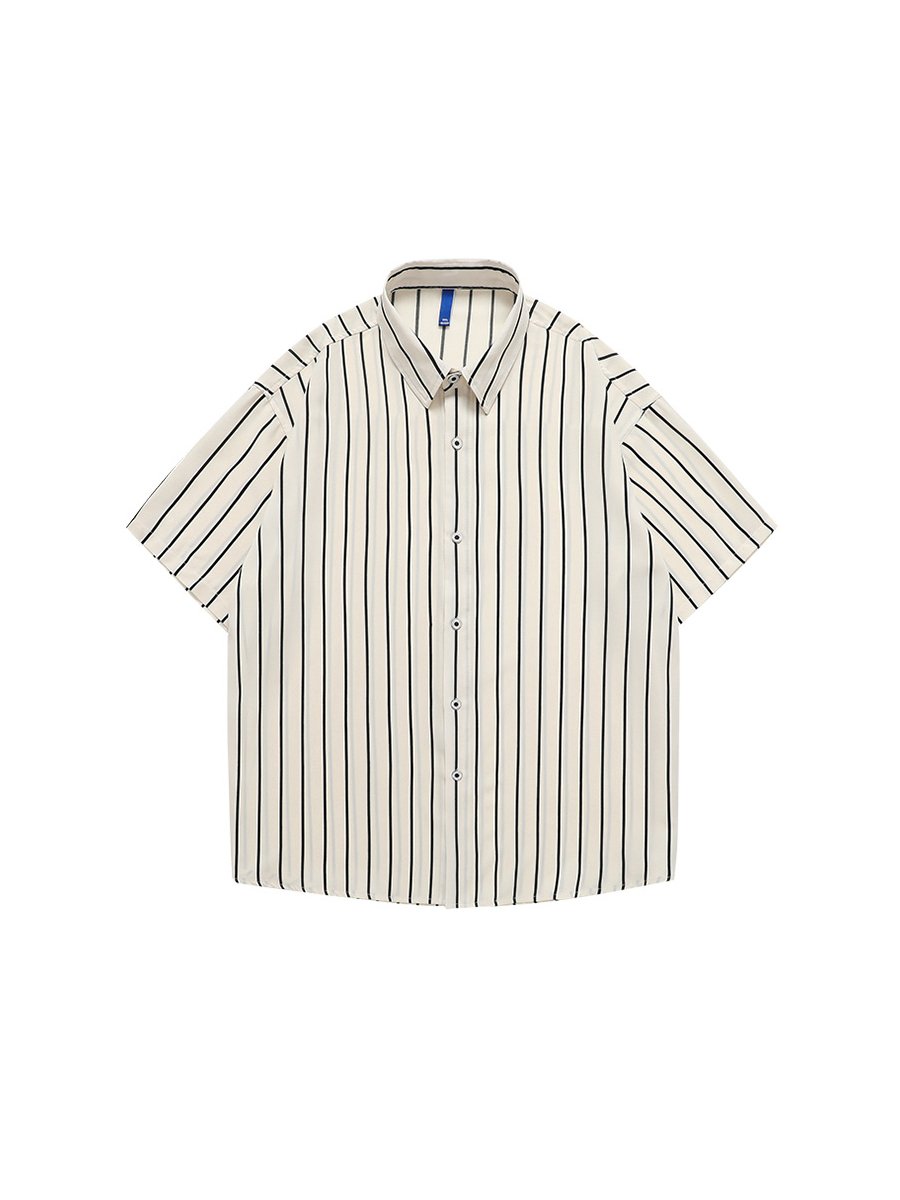 White Striped Short Sleeves Relaxed Shirt
