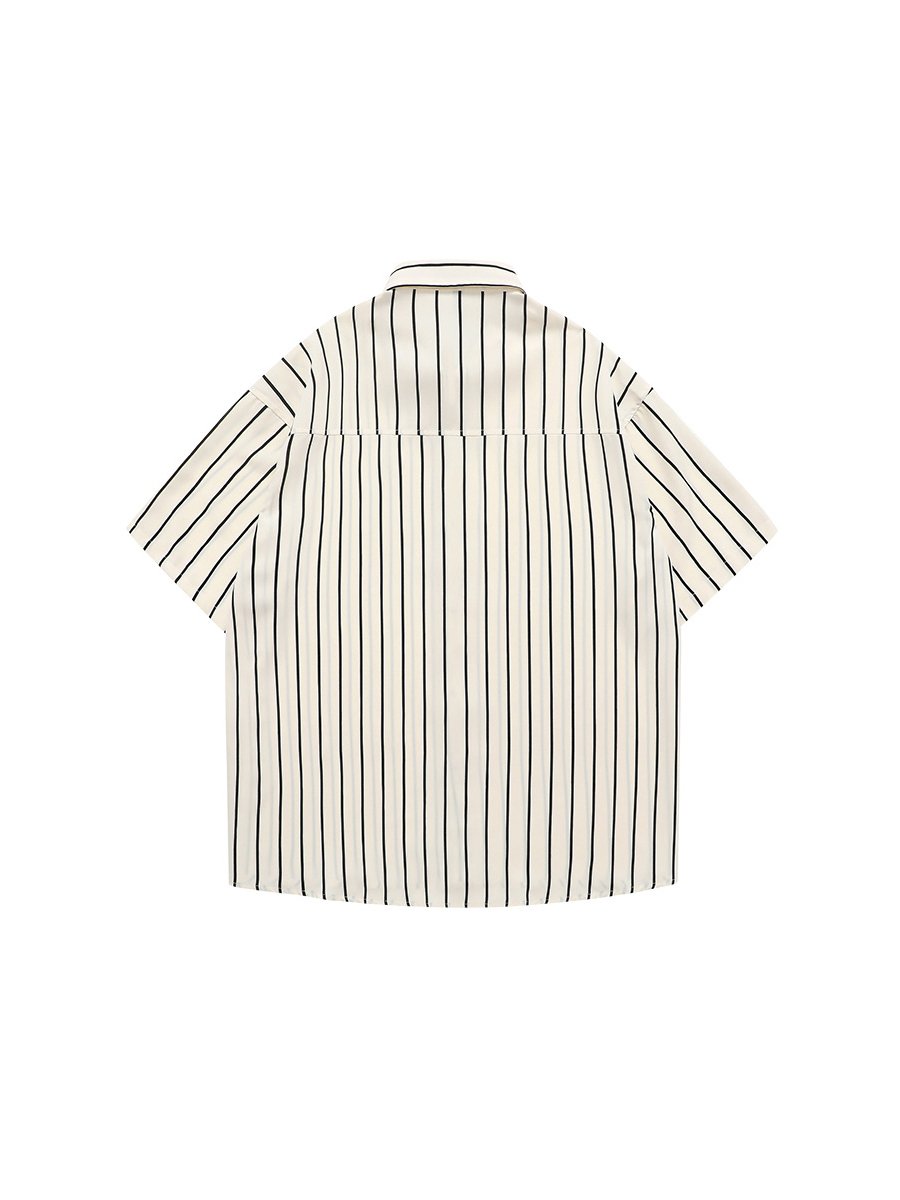 White Striped Short Sleeves Relaxed Shirt