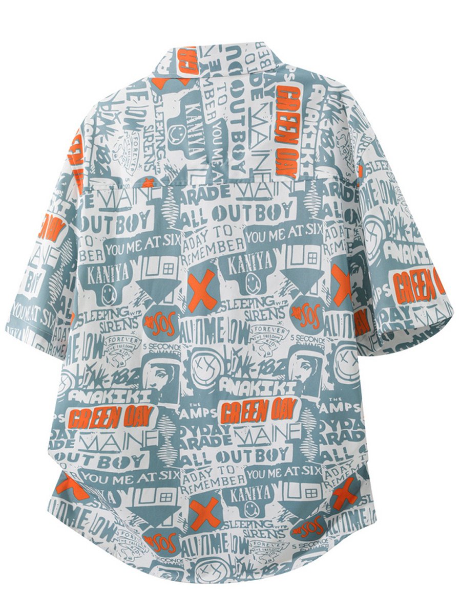 Blue Printed Short Sleeves Regular Shirt