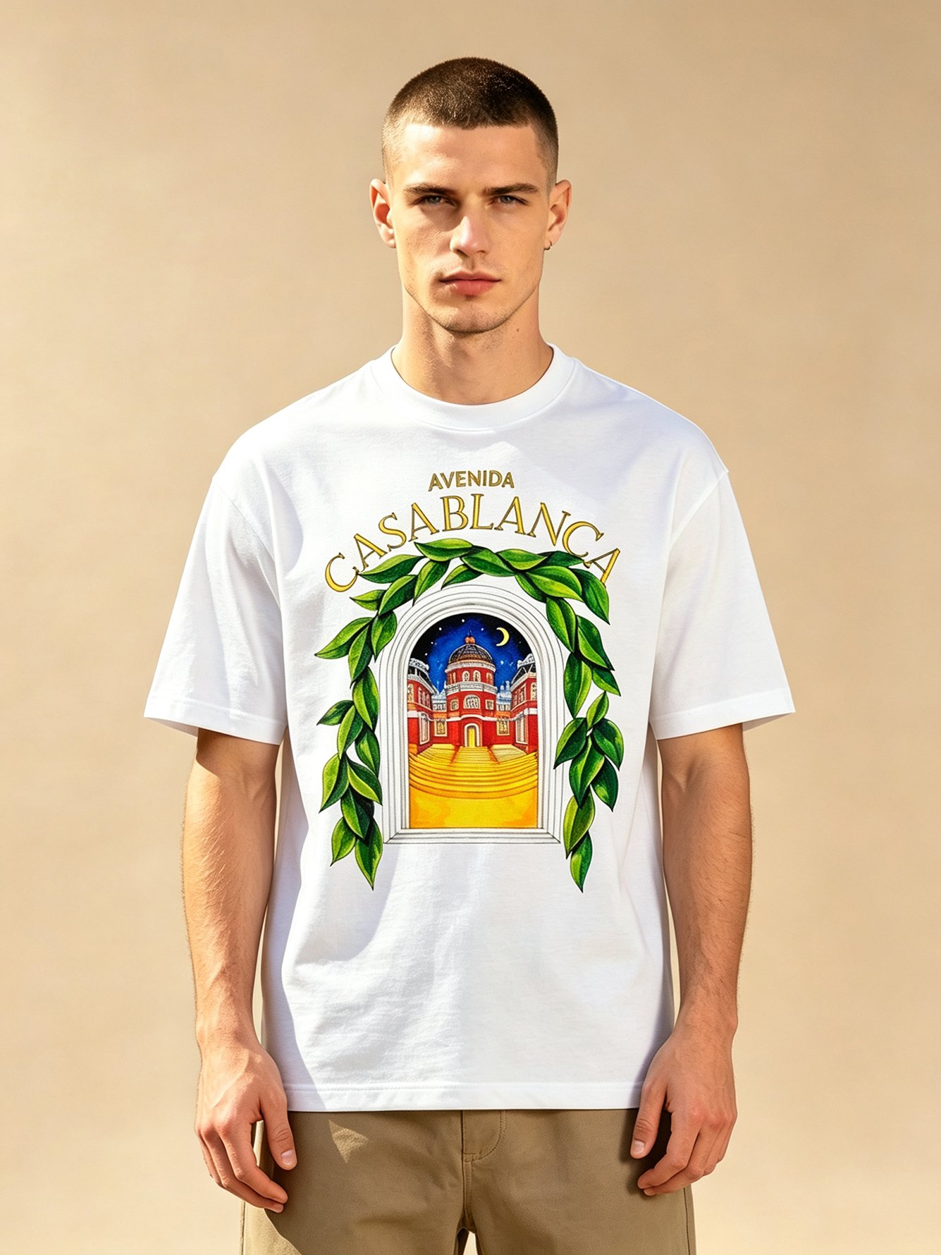 White Printed Round Neck Regular T-Shirt
