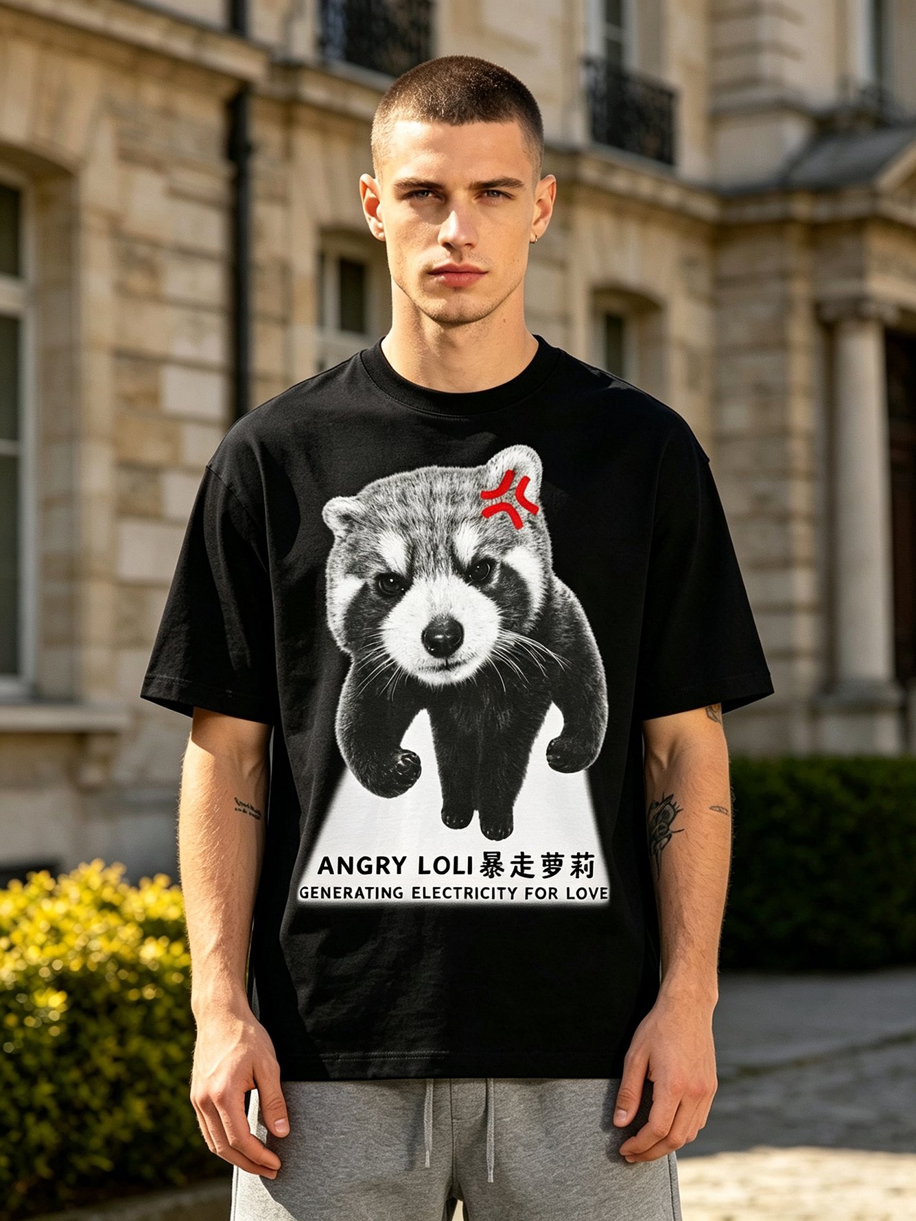 Black Printed Round Neck Regular T-Shirt