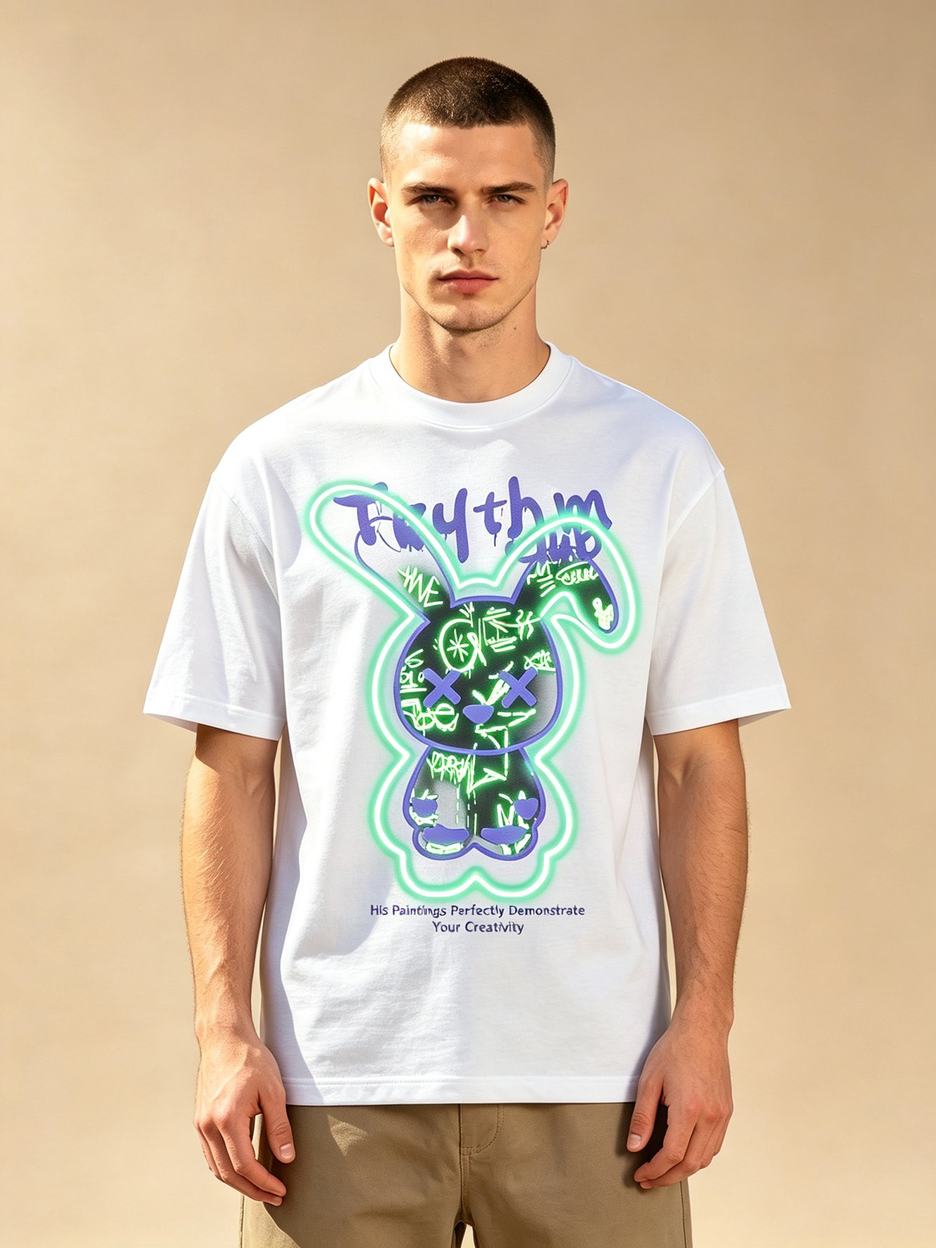 White Printed Round Neck Regular T-Shirt
