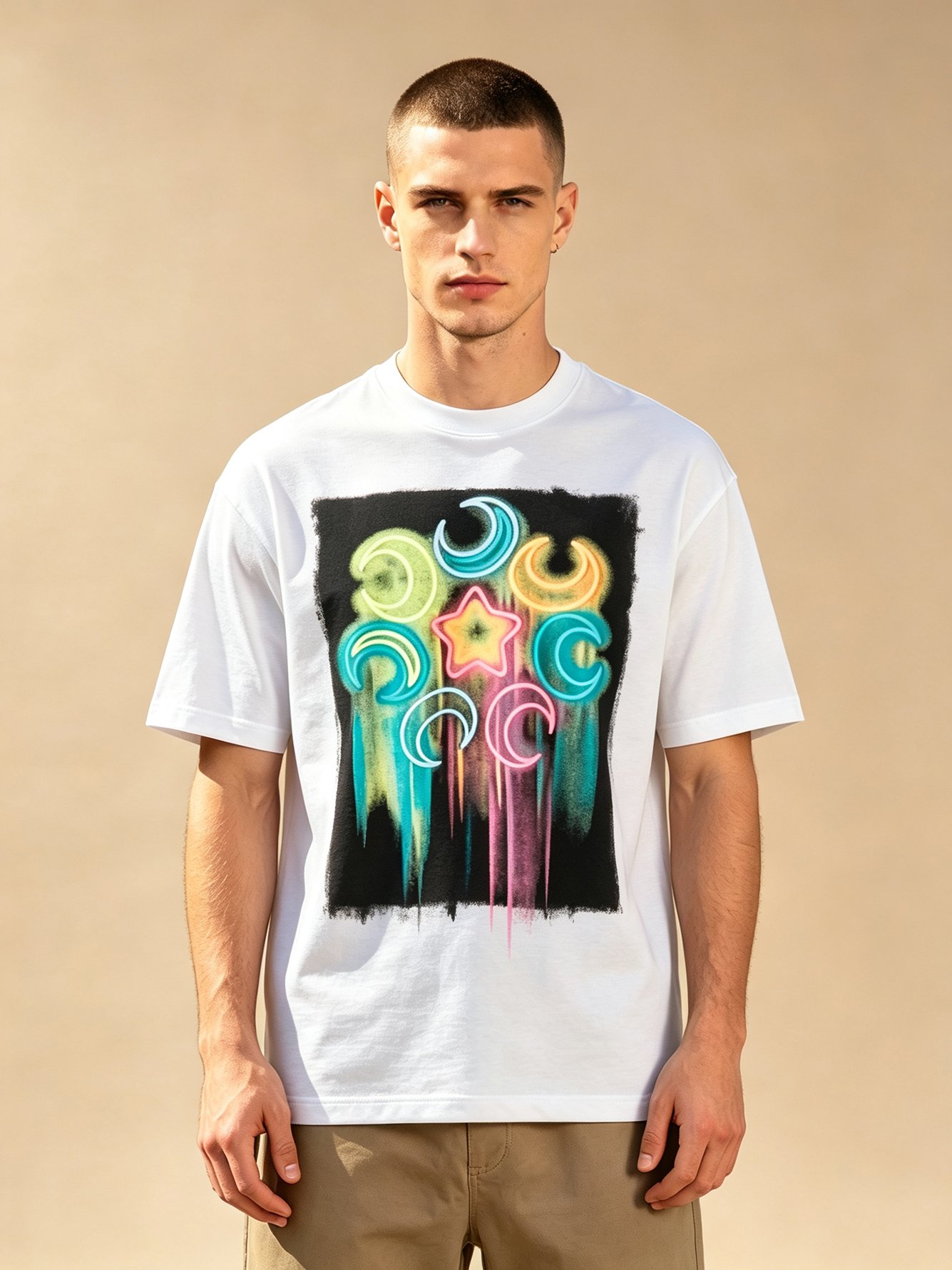 White Printed Round Neck Regular T-Shirt