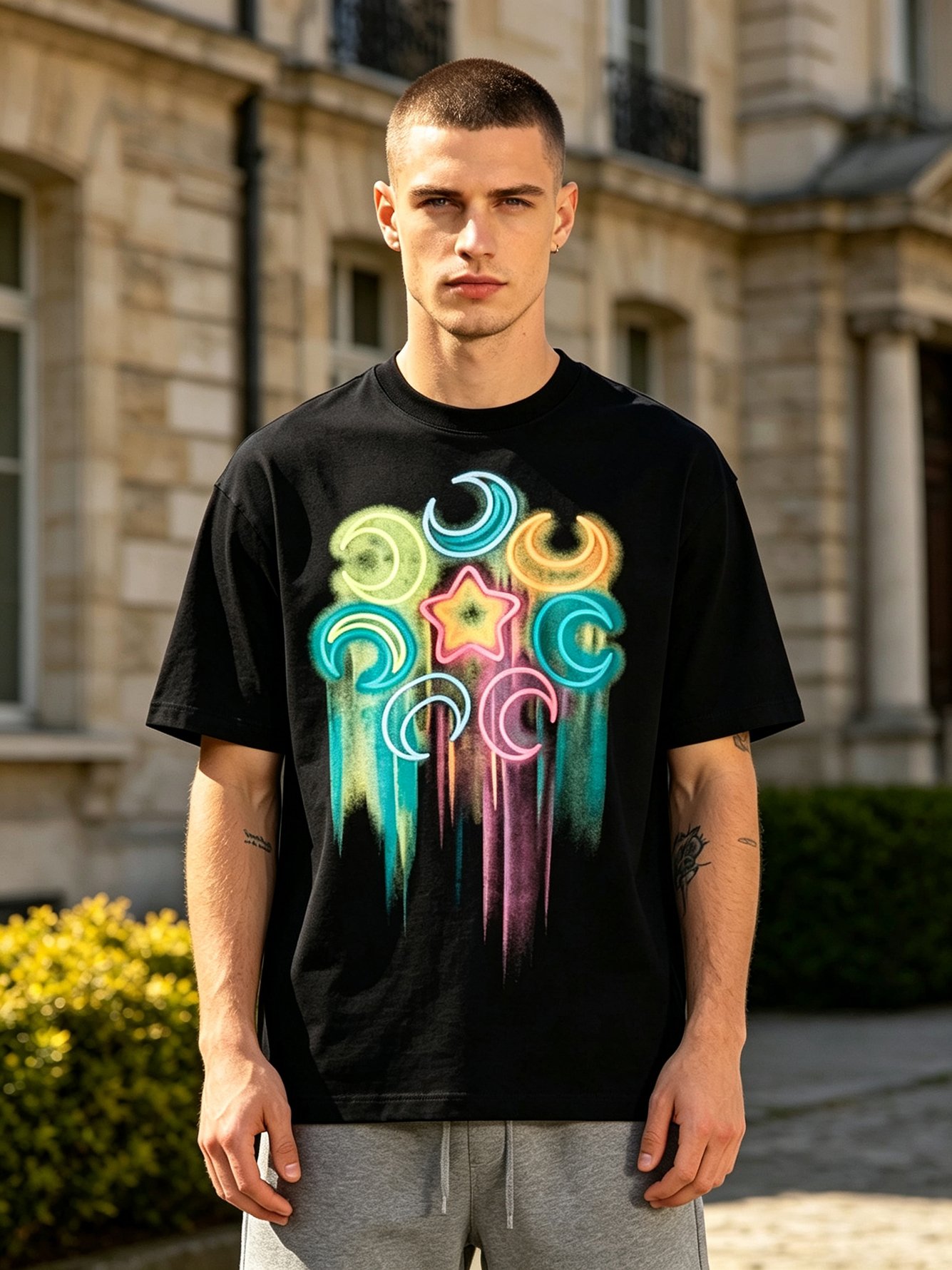Black Printed Round Neck Regular T-Shirt