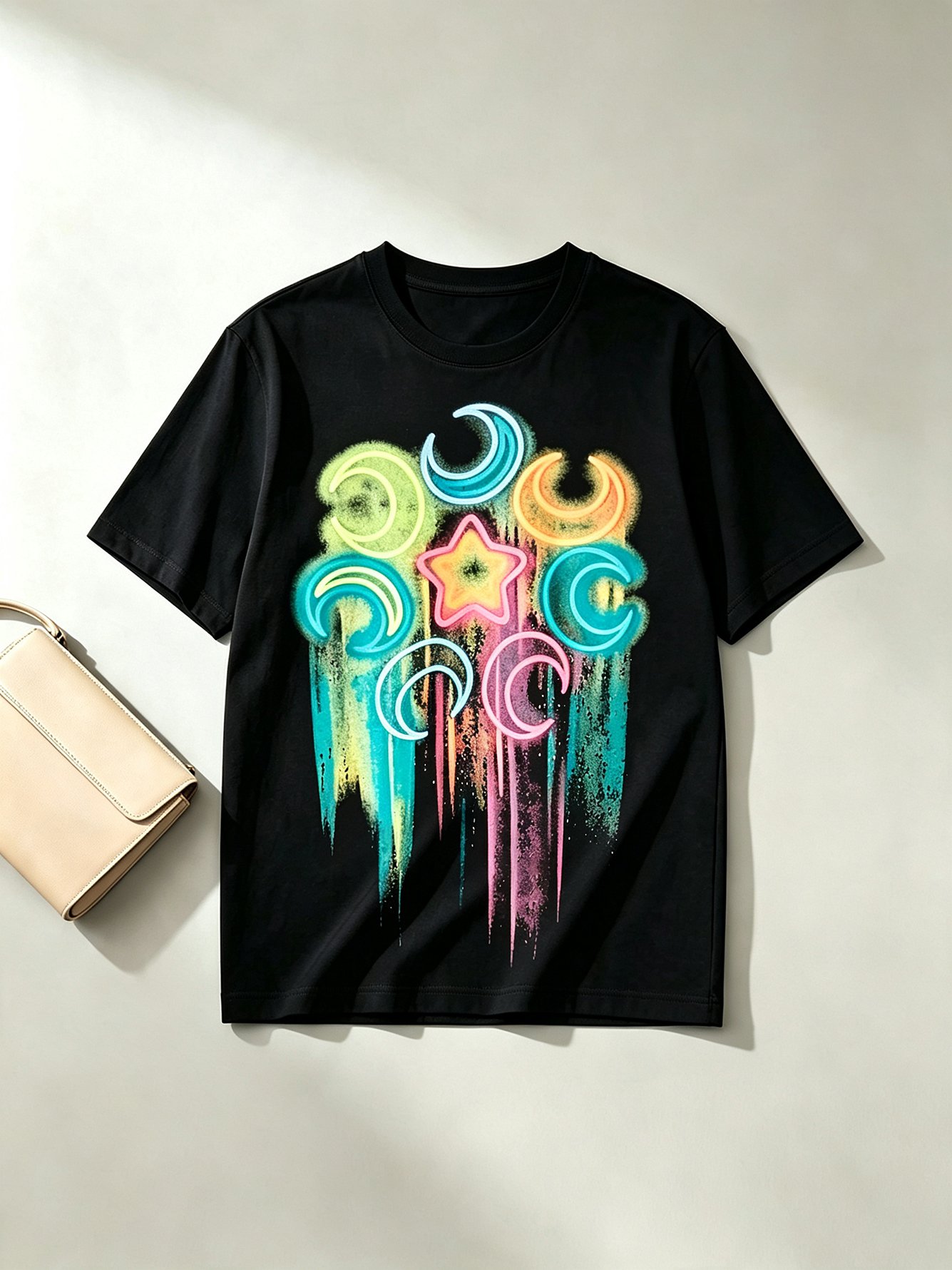 Black Printed Round Neck Regular T-Shirt