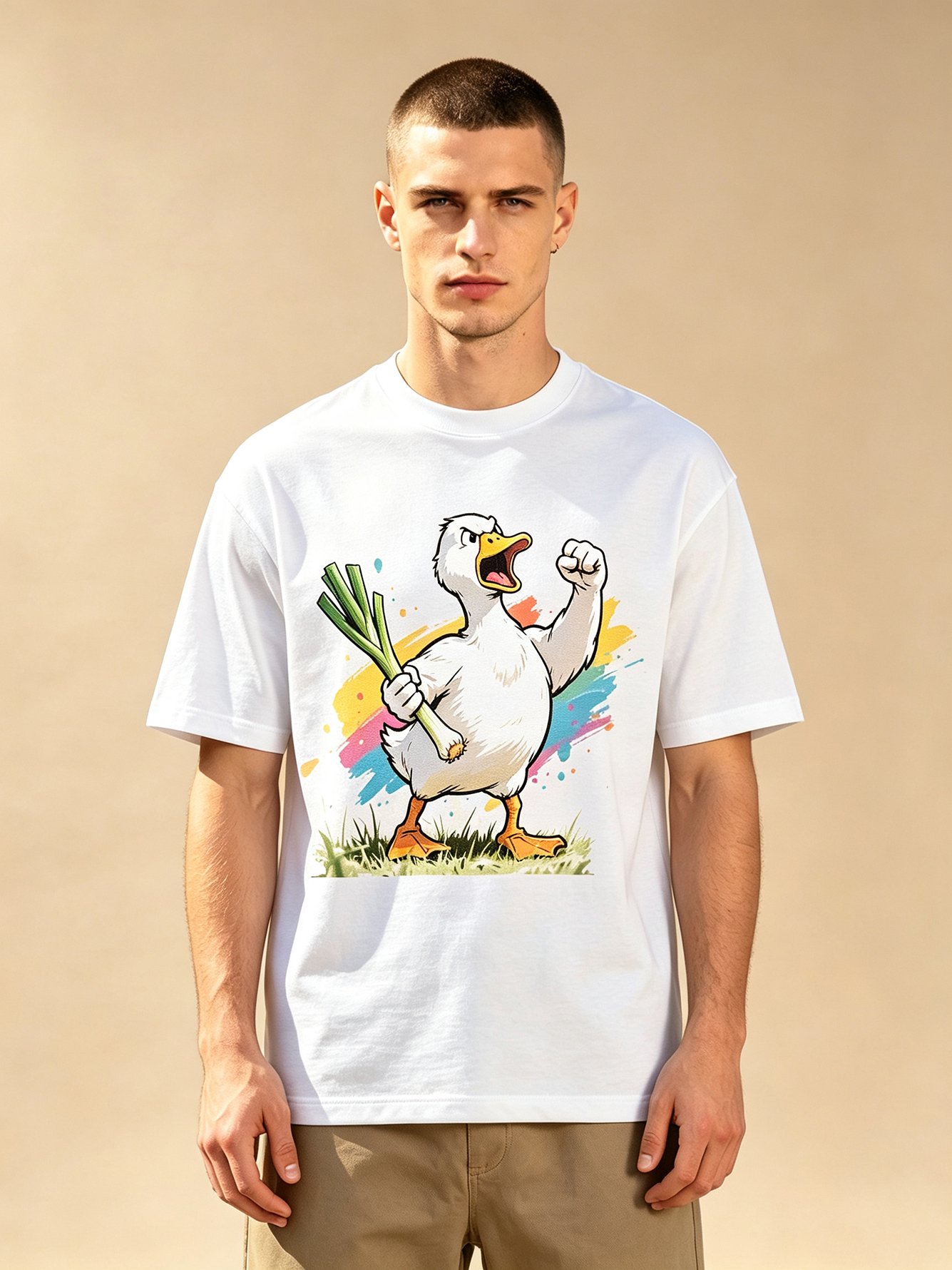White Printed Round Neck Regular T-Shirt