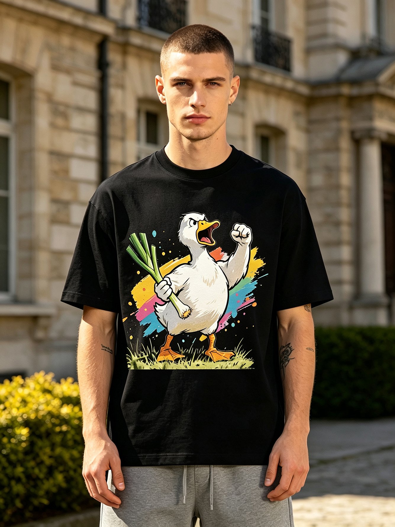 Black Printed Round Neck Regular T-Shirt