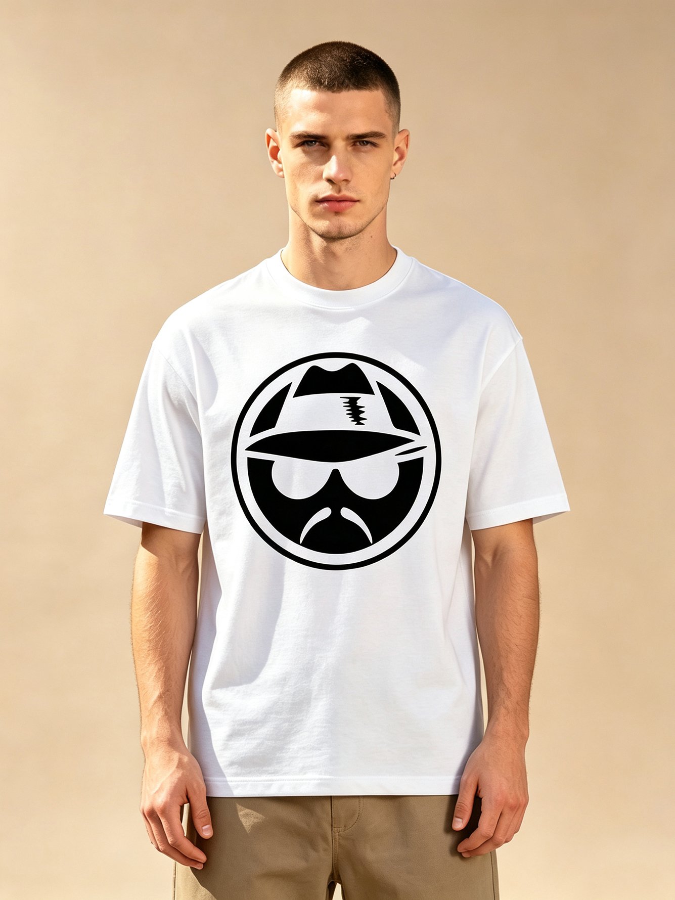 White Printed Round Neck Regular T-Shirt