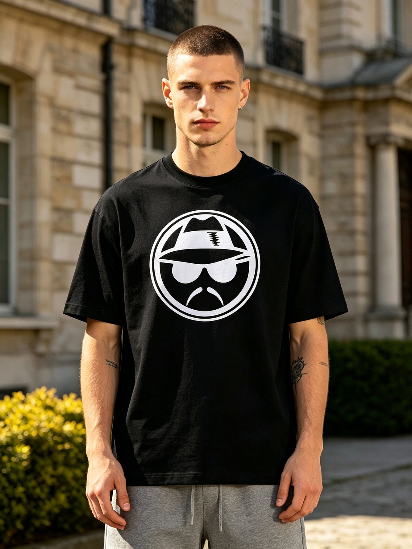 Black Printed Round Neck Regular T-Shirt