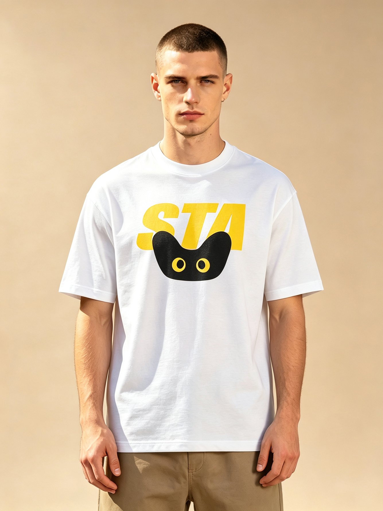 White Printed Round Neck Regular T-Shirt