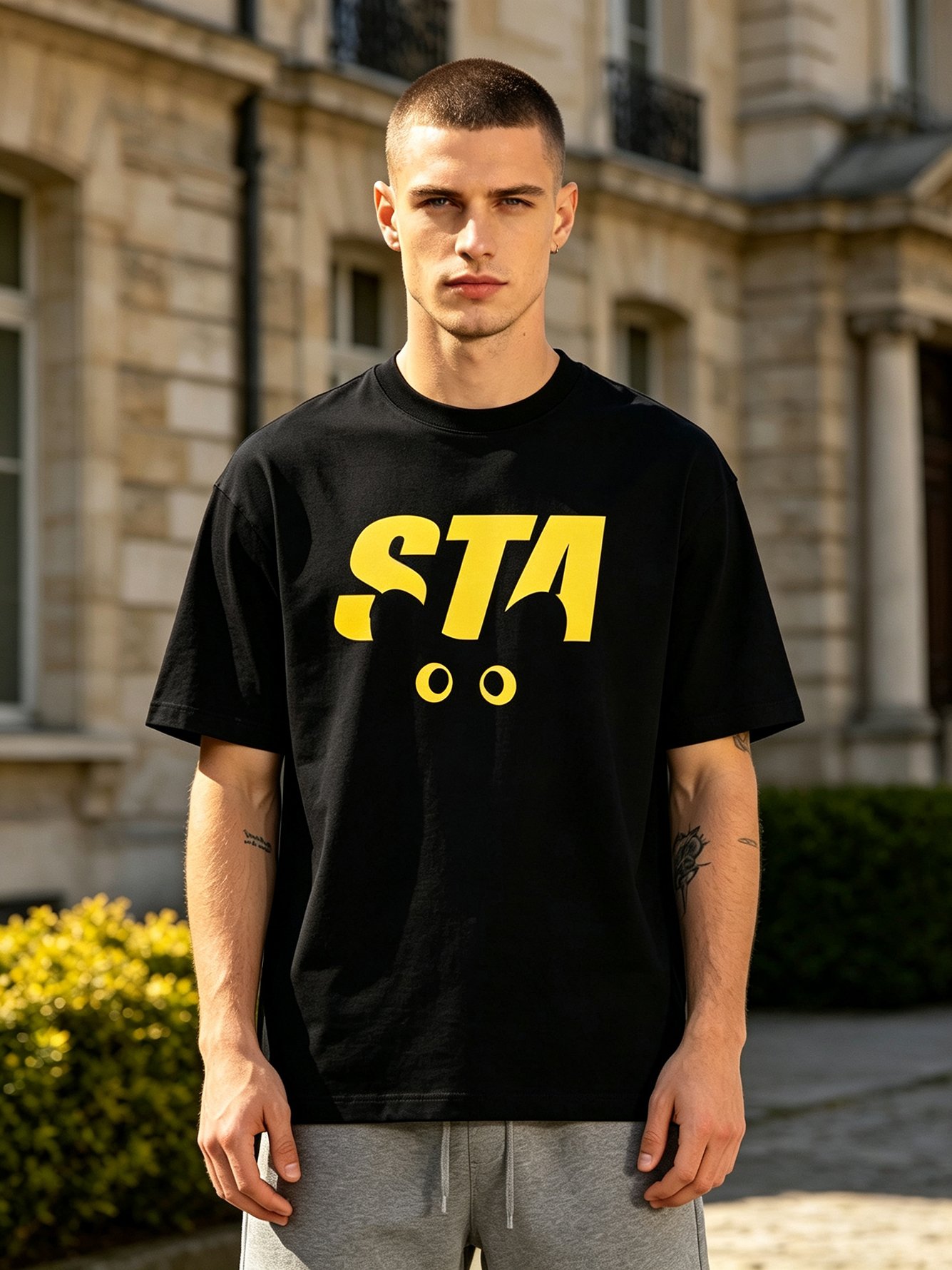 Black Printed Round Neck Regular T-Shirt