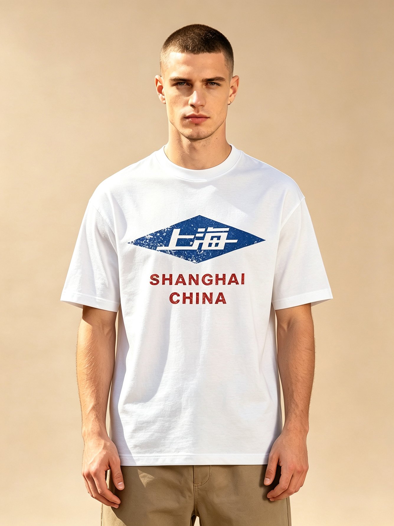 White Printed Round Neck Regular T-Shirt
