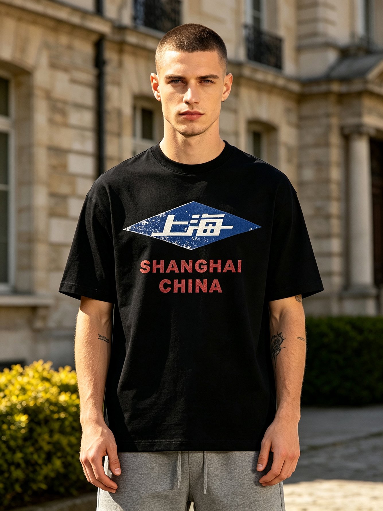 Black Printed Round Neck Regular T-Shirt