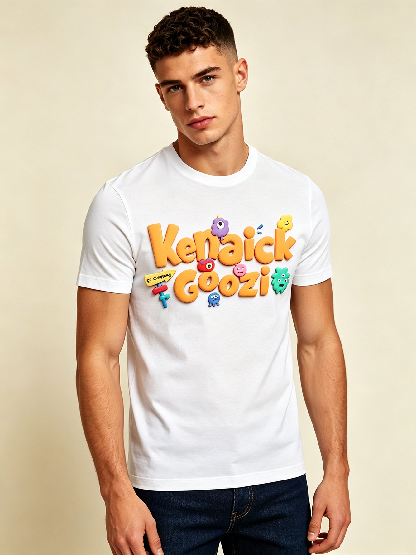 White Printed Round Neck Regular T-Shirt