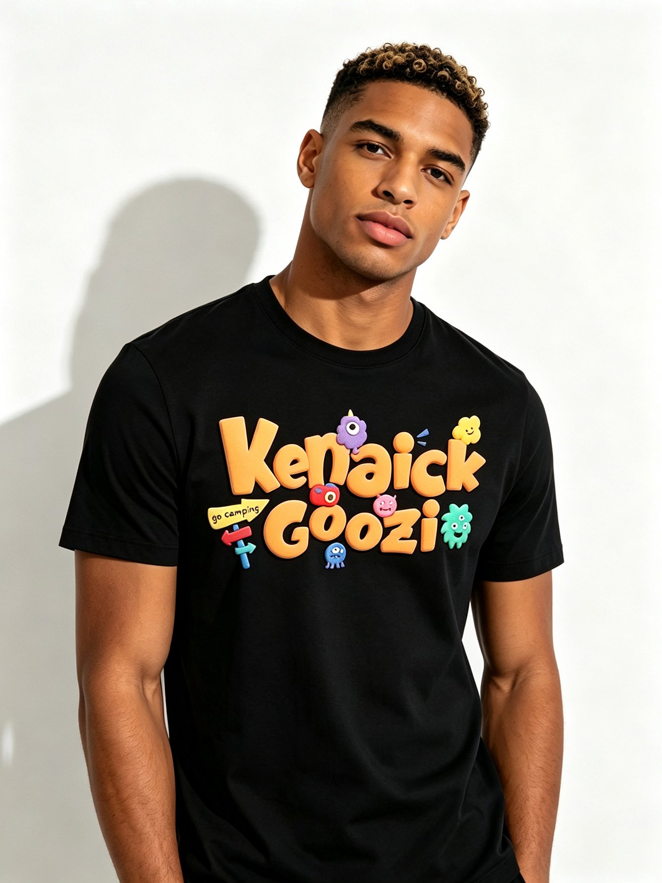 Black Printed Round Neck Regular T-Shirt