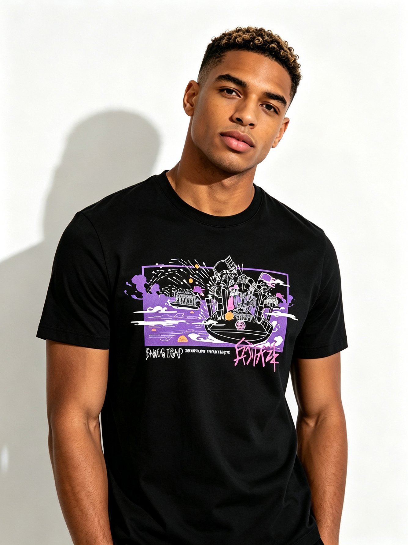 Black Printed Round Neck Regular T-Shirt