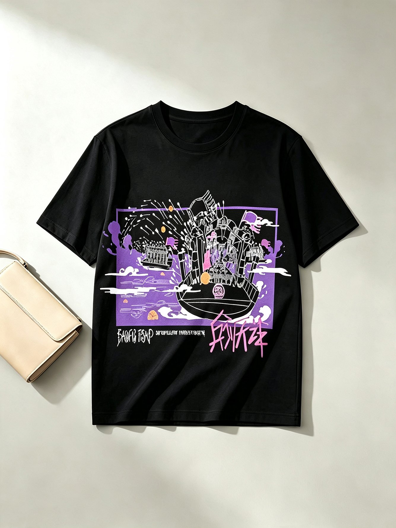 Black Printed Round Neck Regular T-Shirt