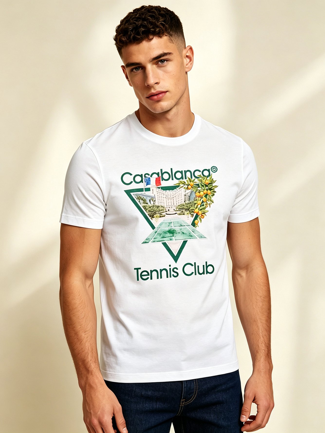 White Printed Round Neck Regular T-Shirt
