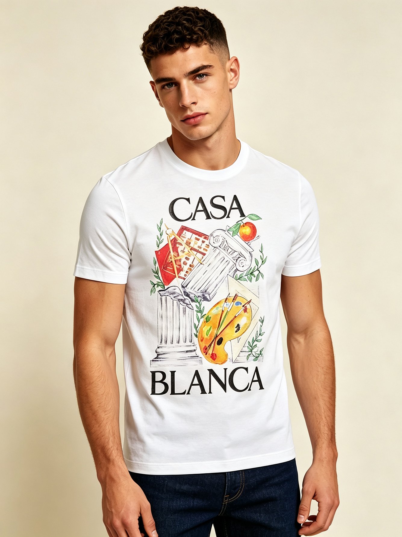 White Printed Round Neck Regular T-Shirt
