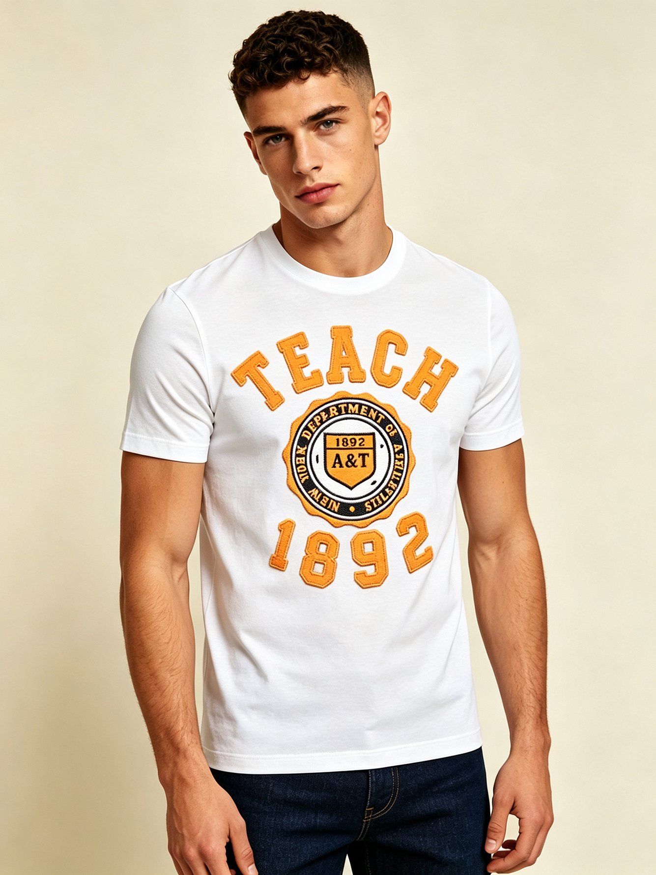 White Printed Round Neck Regular T-Shirt