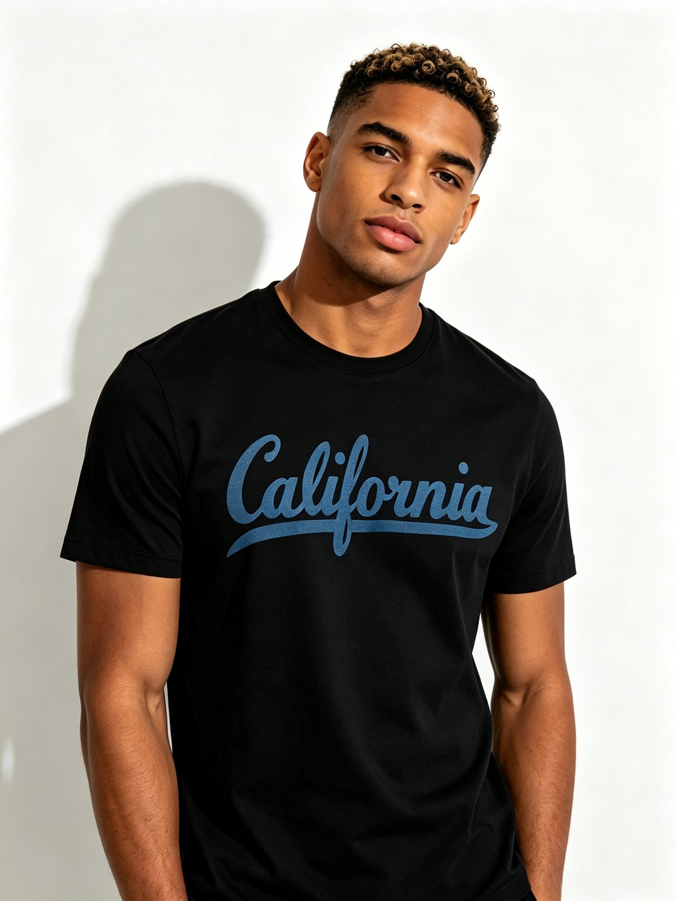 Black Printed Round Neck Regular T-Shirt