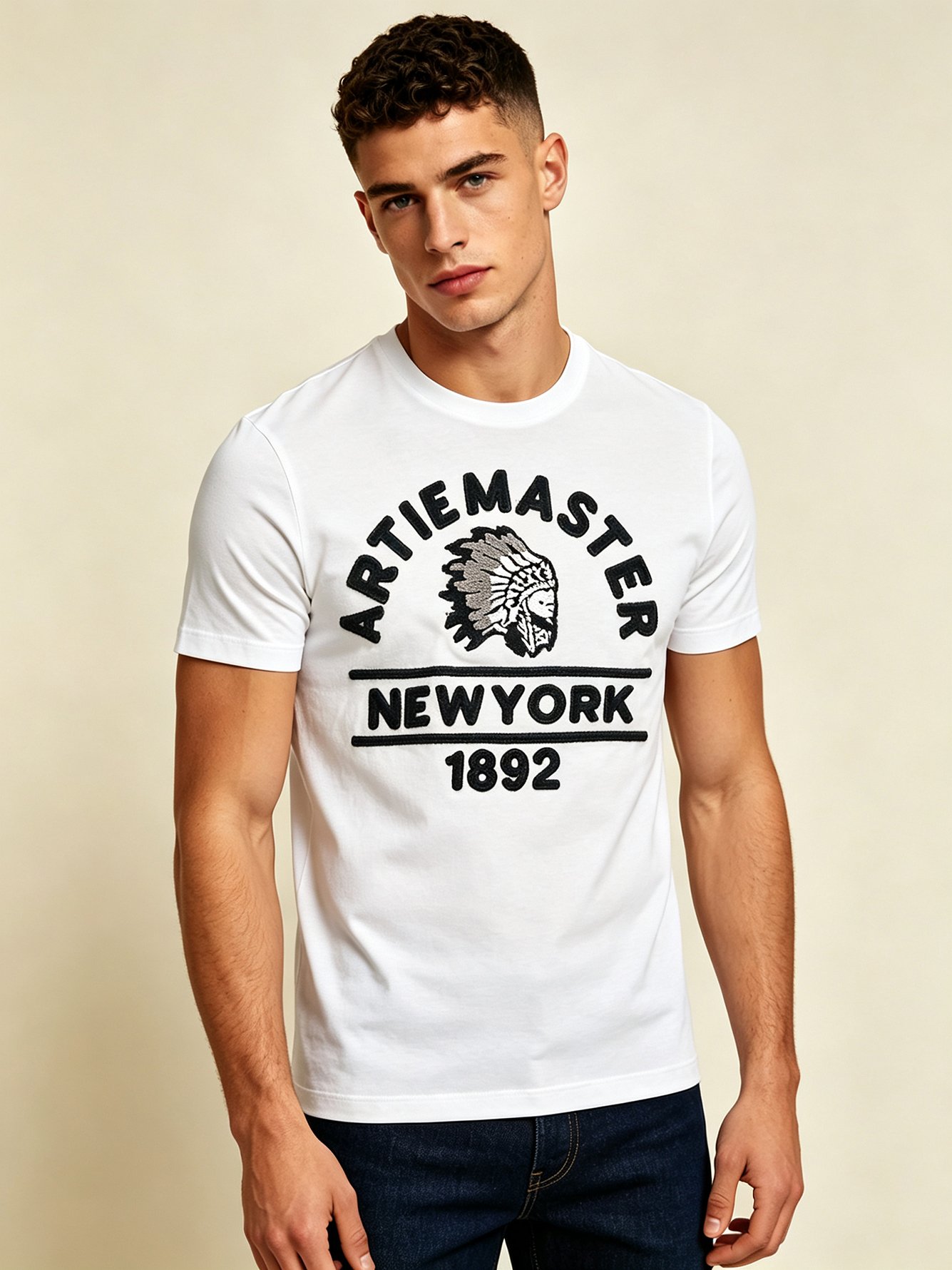 White Printed Round Neck Regular T-Shirt